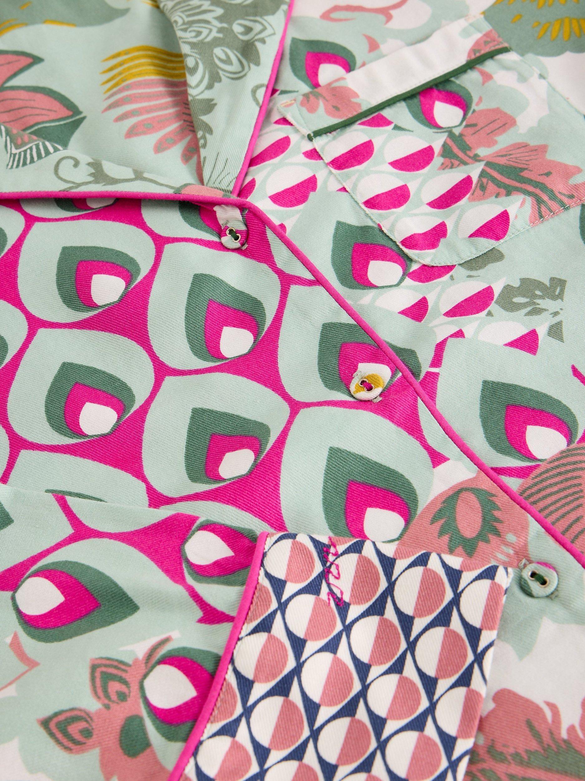 Product image 6 of 6, which shows White Stuff Nina Mixed Print Pyjama Shirt, Green/Multi, L