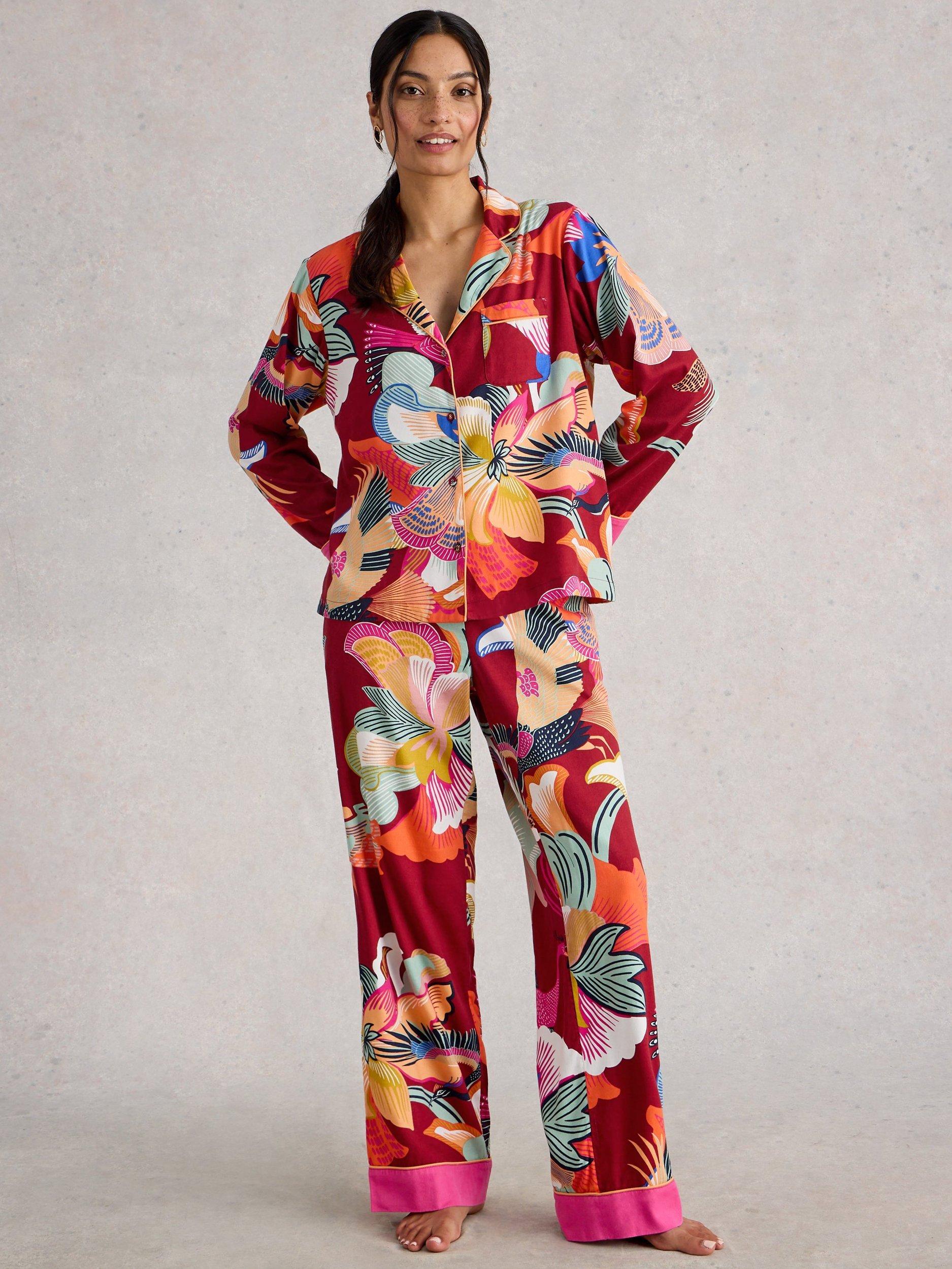 Product image 1 of 6, which shows White Stuff Nina Floral Pyjama Shirt, Red/Multi, XL