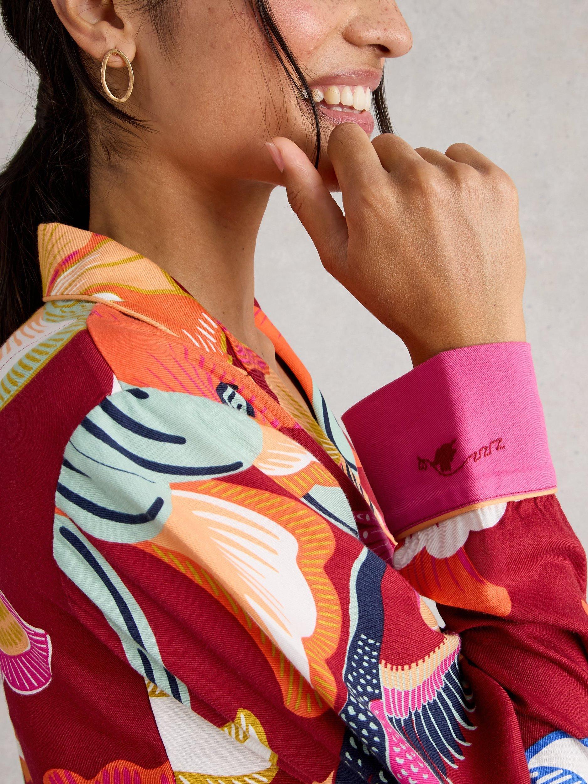 Product image 3 of 6, which shows White Stuff Nina Floral Pyjama Shirt, Red/Multi, XL