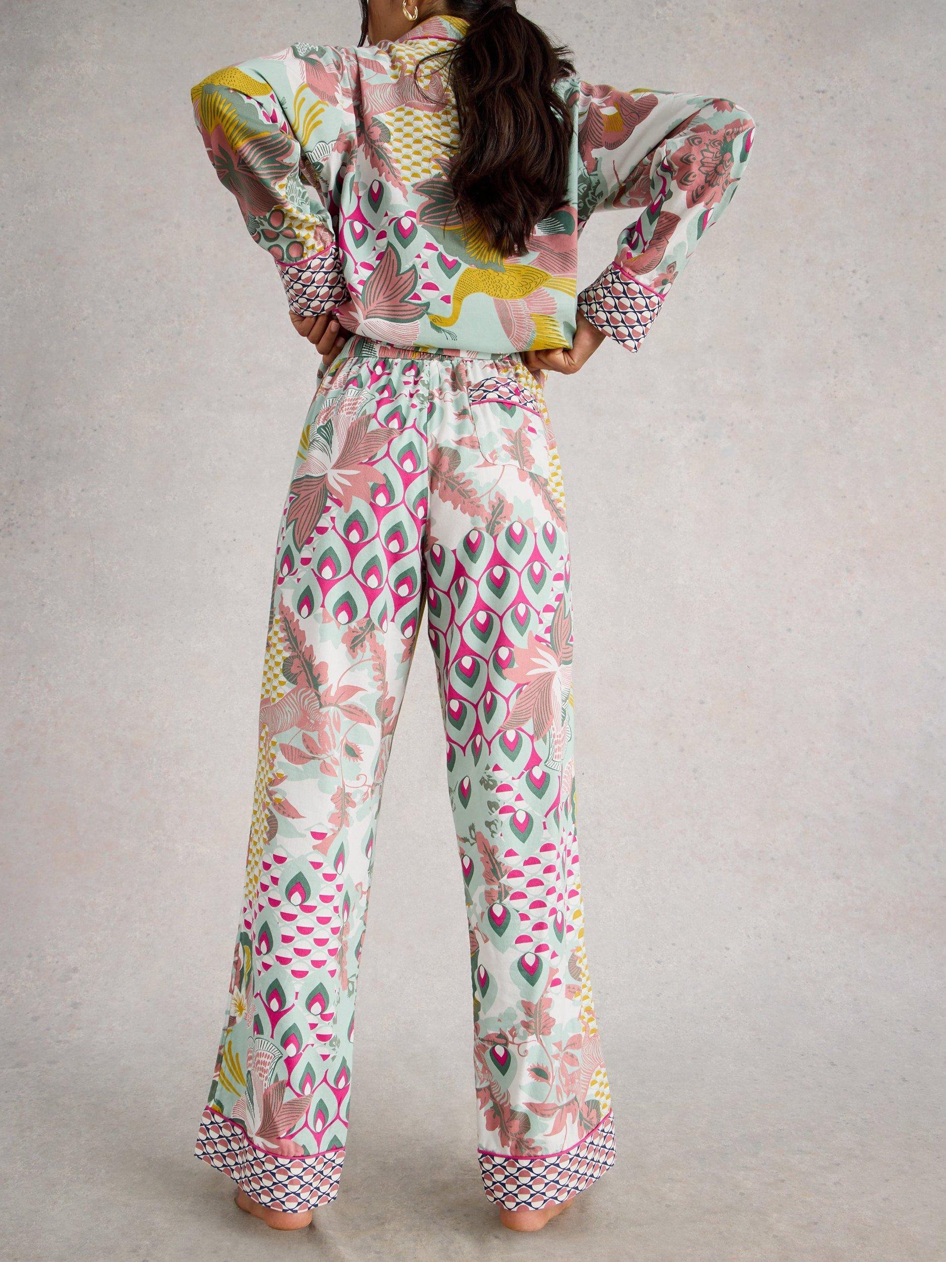 Product image 2 of 6, which shows White Stuff Nina Abstract Floral Pyjama Bottoms, Green/Multi, S Reg