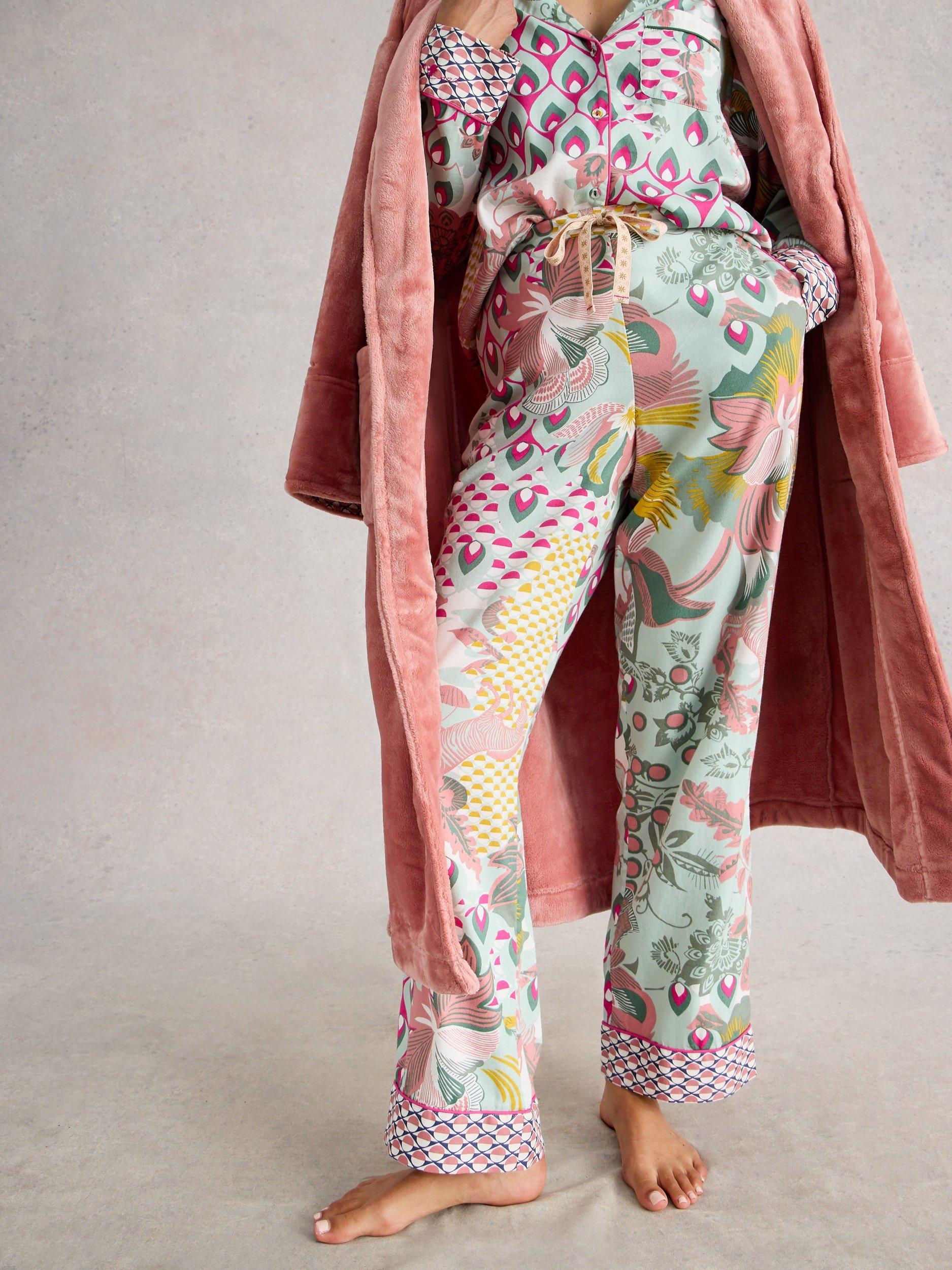 Product image 4 of 6, which shows White Stuff Nina Abstract Floral Pyjama Bottoms, Green/Multi, S Reg