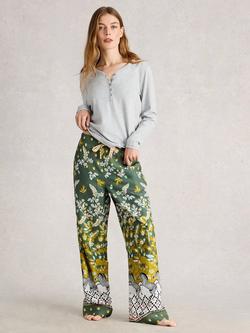 White Stuff Nina Mixed Print Pyjama Bottoms, Green/Multi, Green/Multi