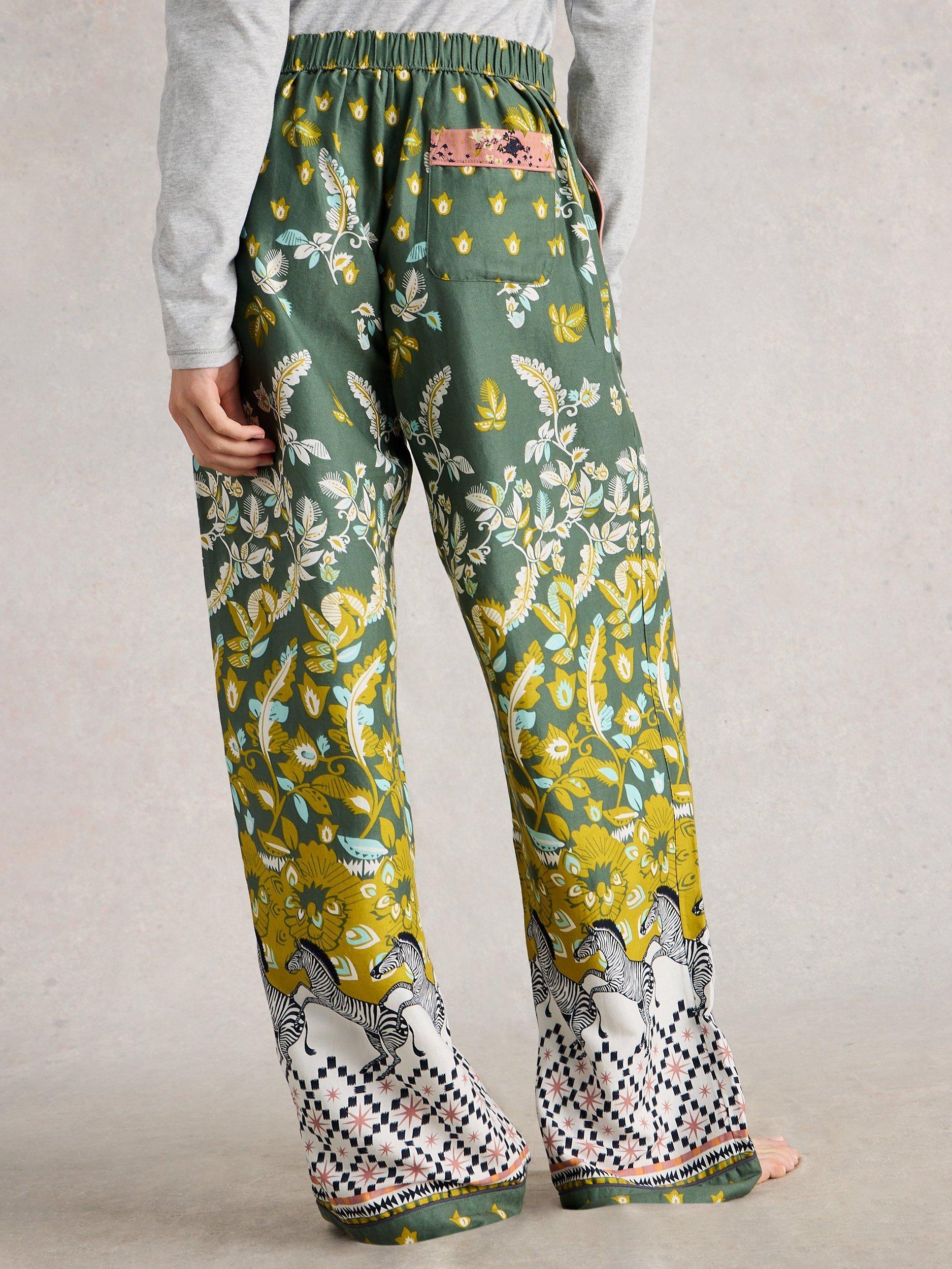 Product image 2 of 6, which shows White Stuff Nina Mixed Print Pyjama Bottoms, Green/Multi, S Reg