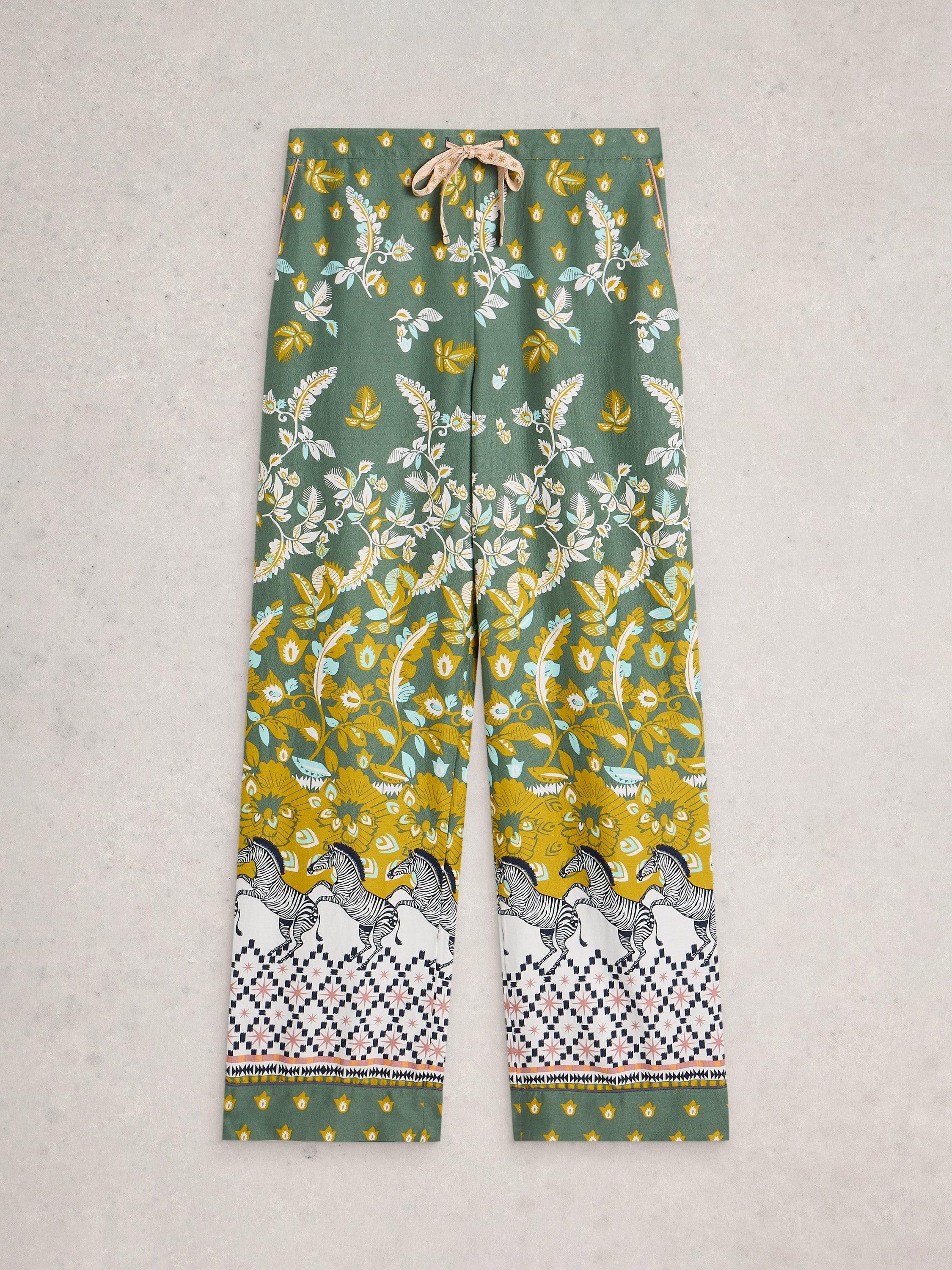 Product image 5 of 6, which shows White Stuff Nina Mixed Print Pyjama Bottoms, Green/Multi, S Reg