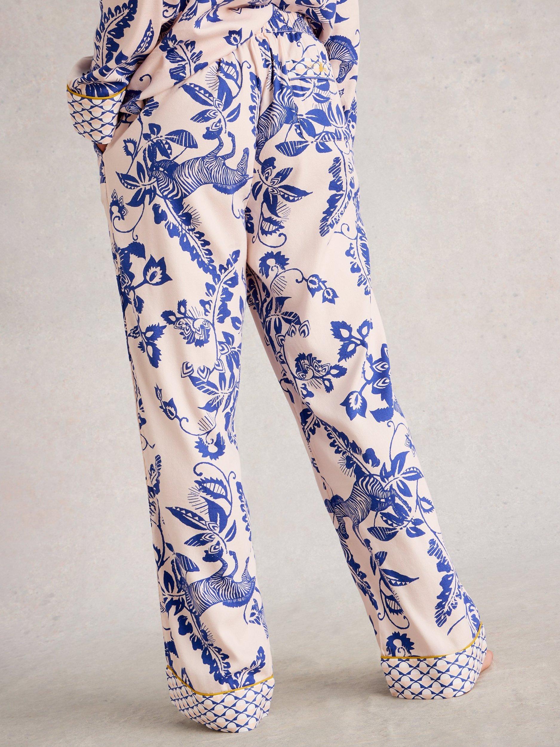 Product image 2 of 6, which shows White Stuff Nina Floral Pyjama Bottoms, Pink/Blue, S Reg