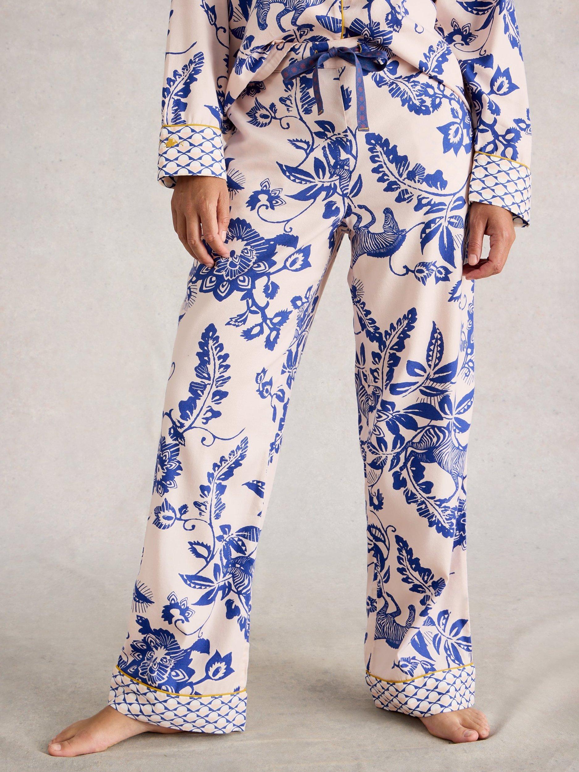 Product image 4 of 6, which shows White Stuff Nina Floral Pyjama Bottoms, Pink/Blue, S Reg
