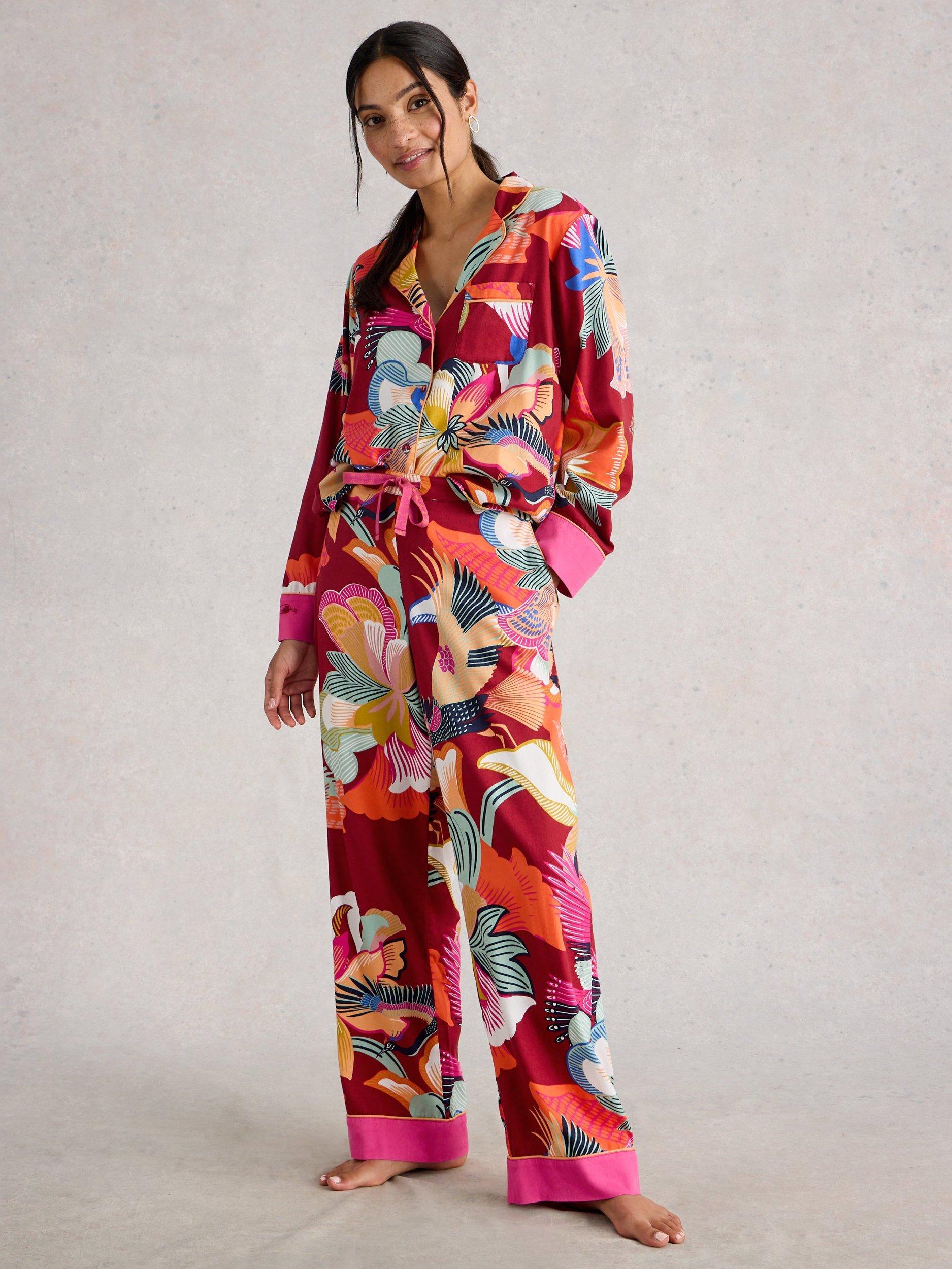 Product image 1 of 6, which shows White Stuff Nina Floral Pyjama Bottoms, Red/Multi, S Reg