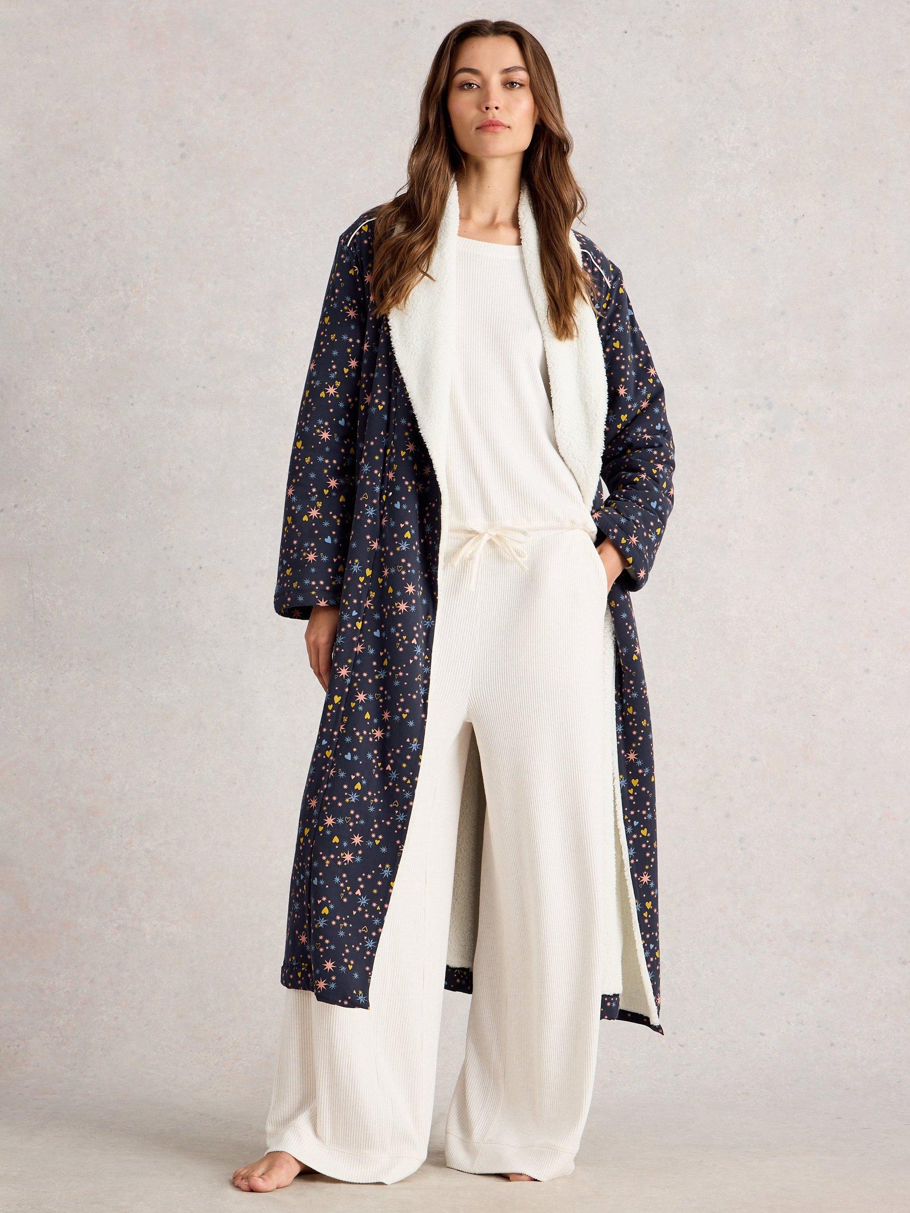 White Stuff Ava Star Hearts Dressing Gown, Navy/Multi