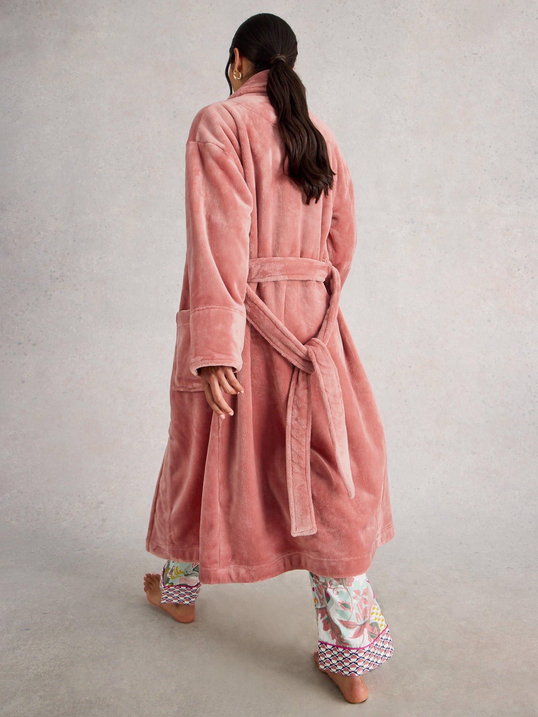 Product image 2 of 7, which shows White Stuff Clover Cosy Shawl Neck Dressing Gown, Light Pink, L