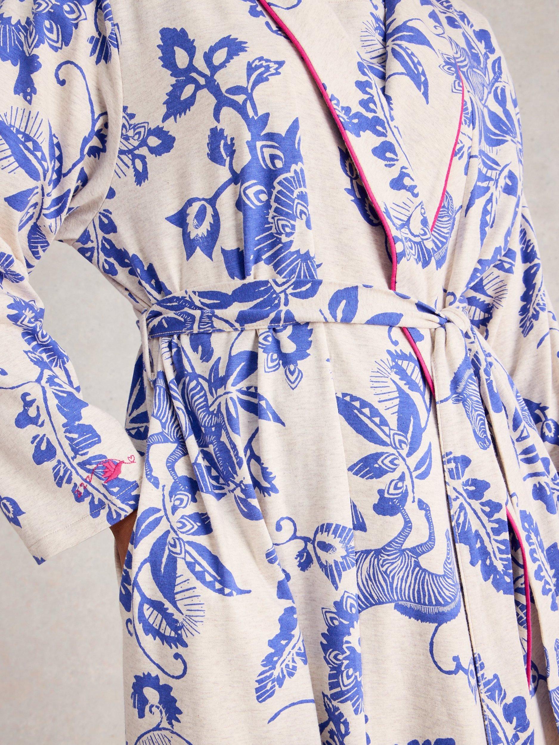 Product image 3 of 6, which shows White Stuff Nina Floral Jersey Dressing Gown, Natural/Multi, L