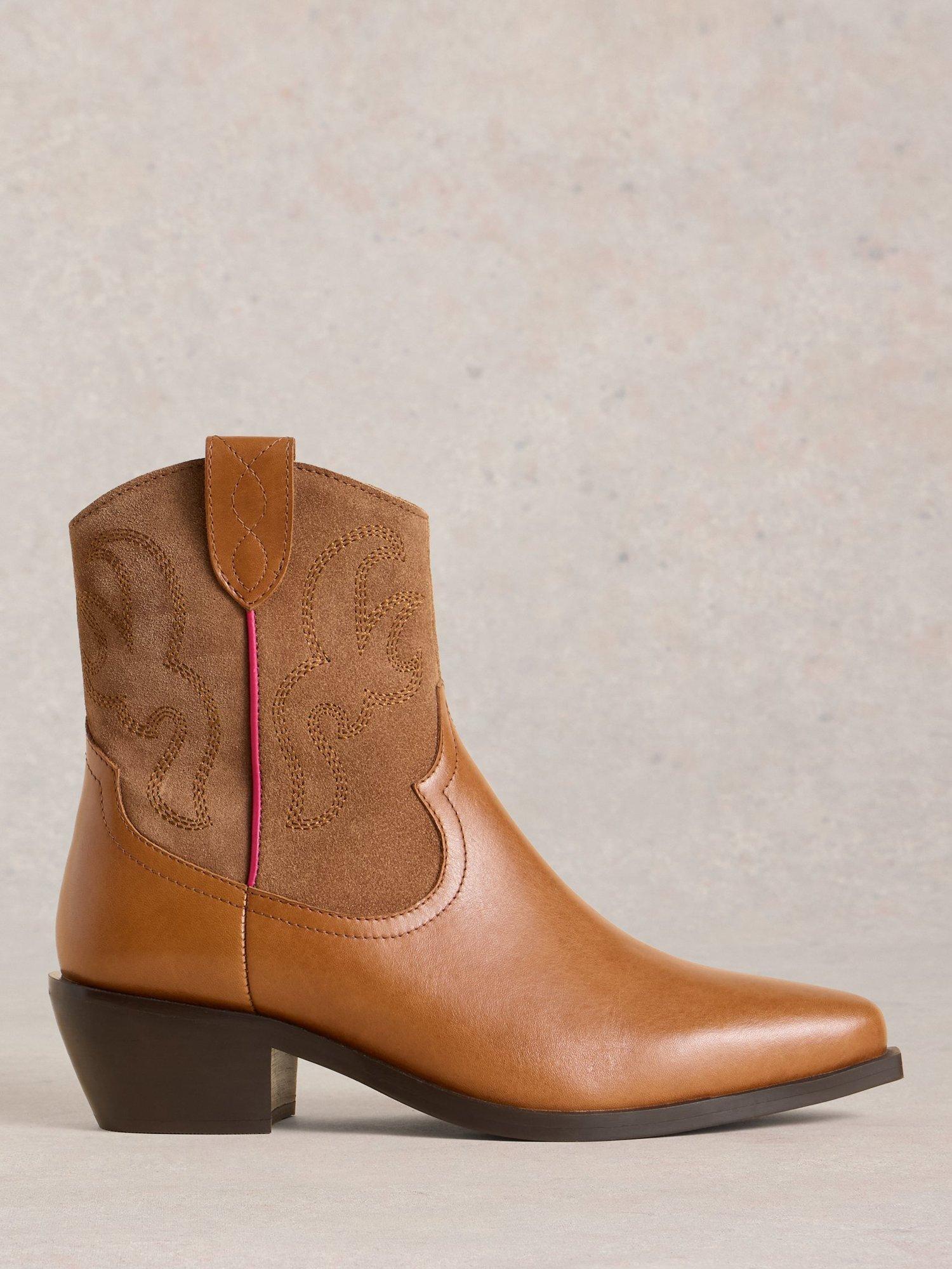 Product image 1 of 4, which shows White Stuff Beau Leather Cowboy Boots, Mid Tan, 3