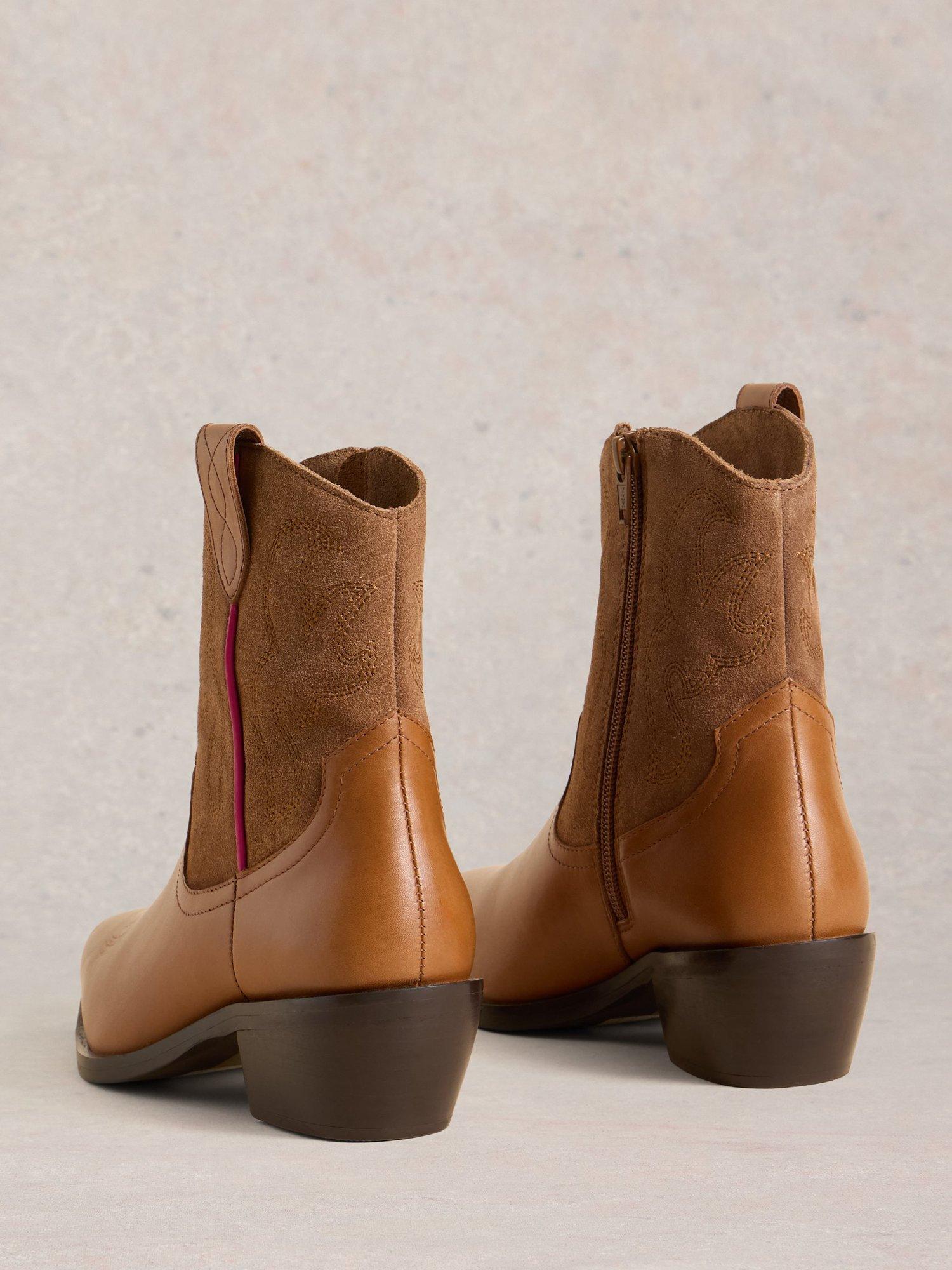 Product image 2 of 4, which shows White Stuff Beau Leather Cowboy Boots, Mid Tan, 3