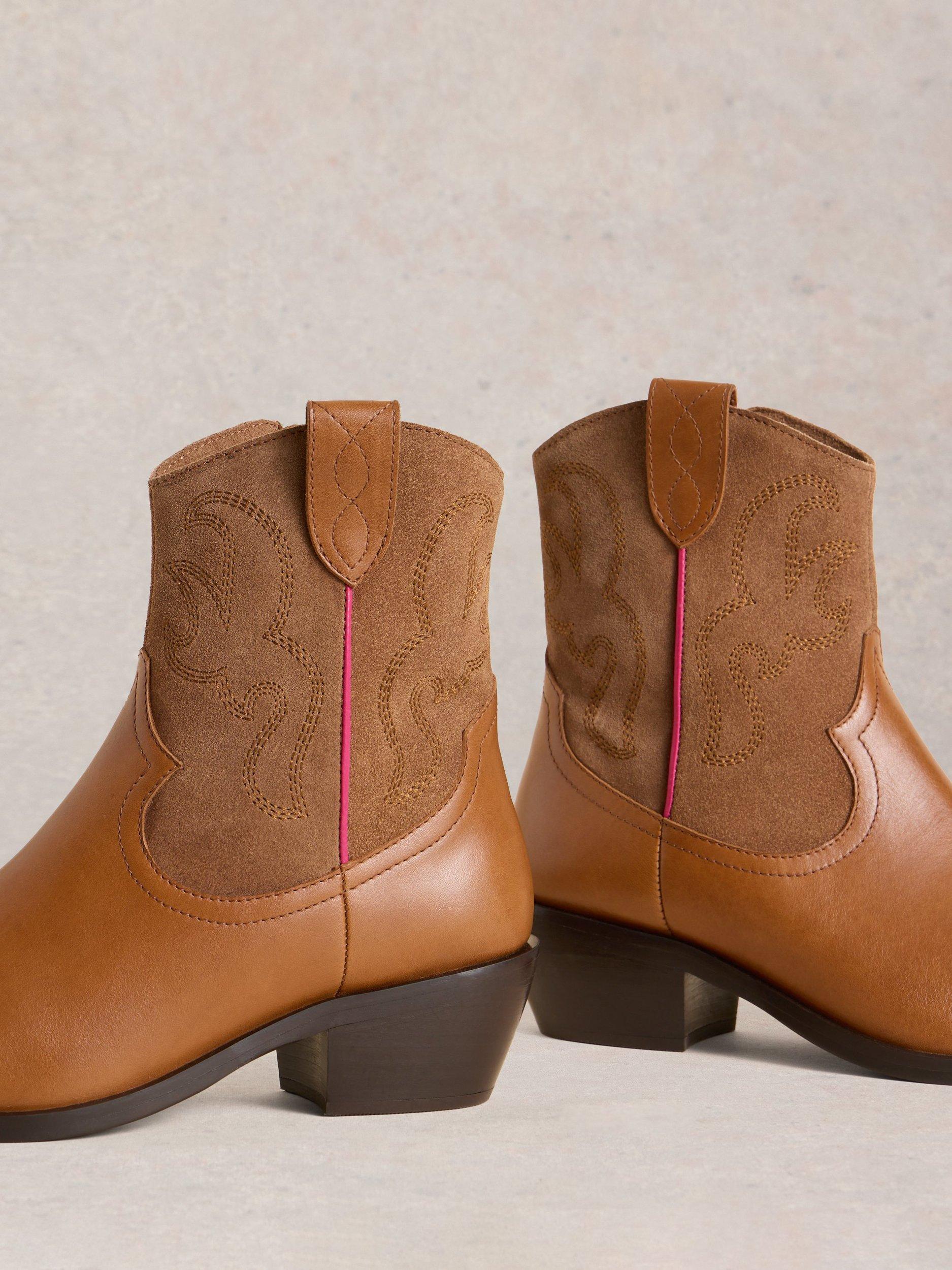 Product image 3 of 4, which shows White Stuff Beau Leather Cowboy Boots, Mid Tan, 3