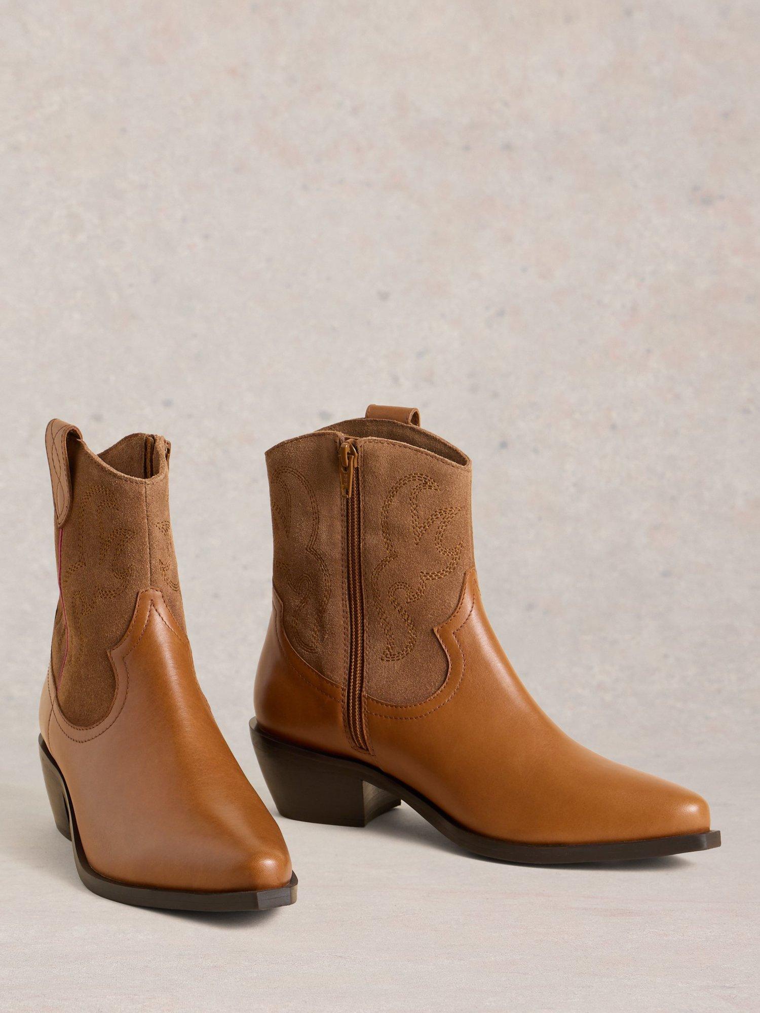 Product image 4 of 4, which shows White Stuff Beau Leather Cowboy Boots, Mid Tan, 3