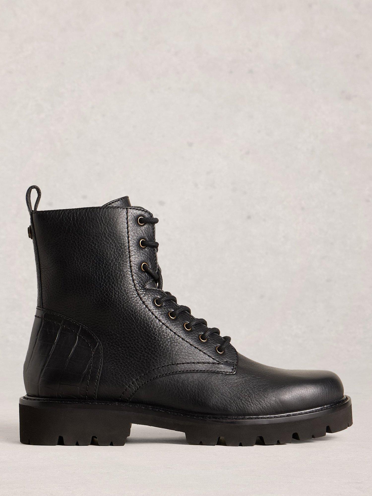 Product image 1 of 4, which shows White Stuff Darcey Low Block Lace-up Ankle Boots, Pure Black, 3