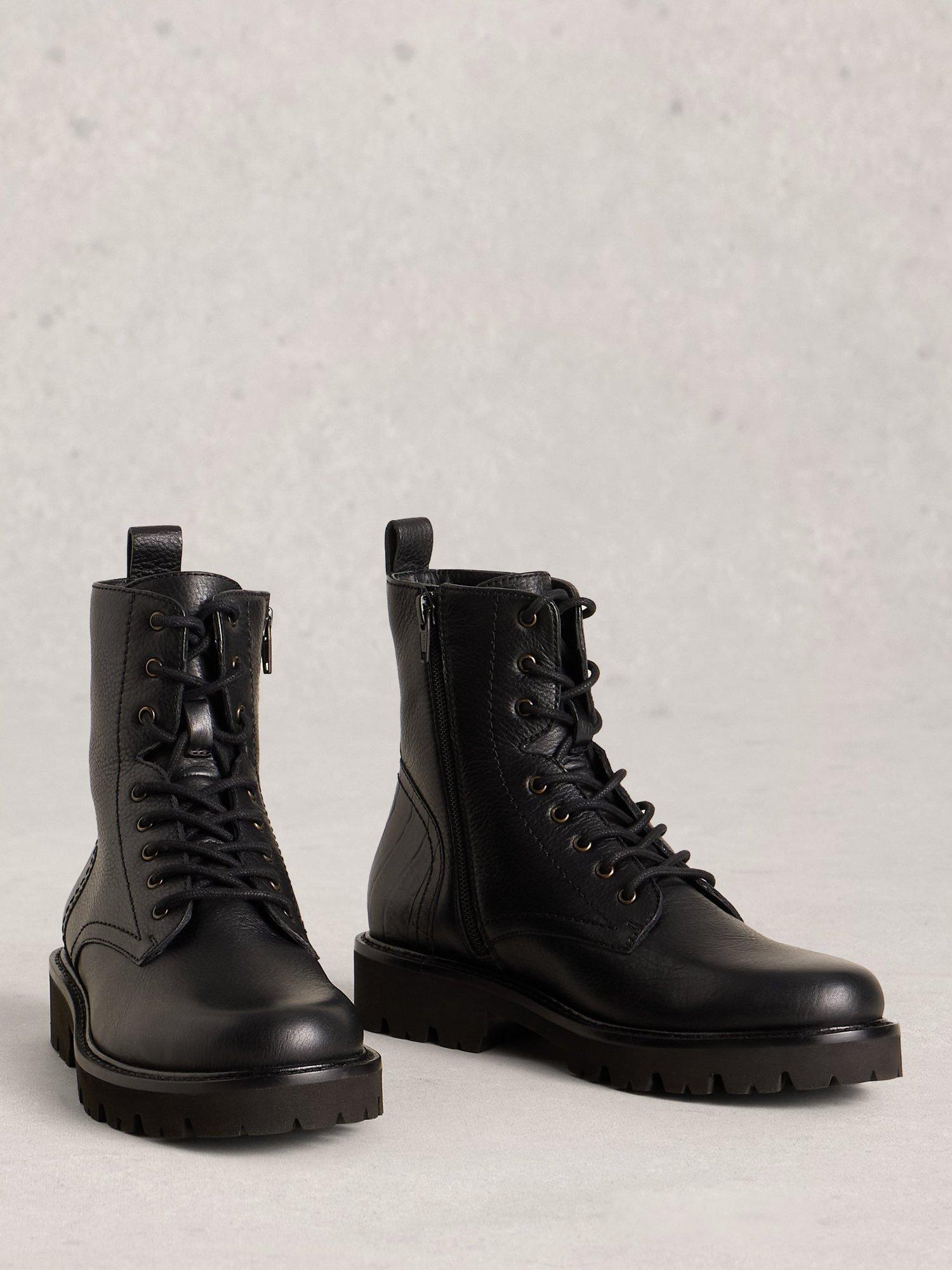 Product image 4 of 4, which shows White Stuff Darcey Low Block Lace-up Ankle Boots, Pure Black, 3