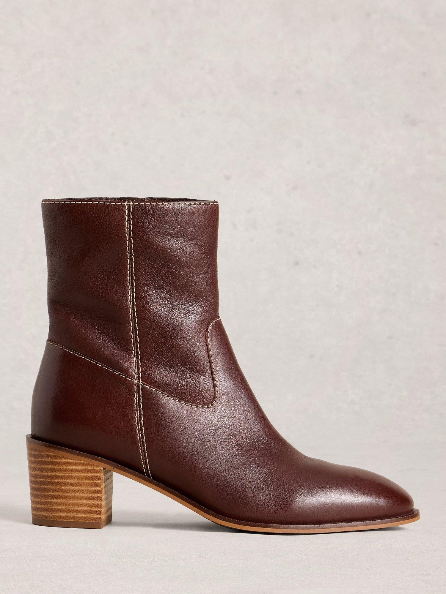 Product image 1 of 4, which shows White Stuff Izzy Leather Ankle Boots, Dk Brown, 3