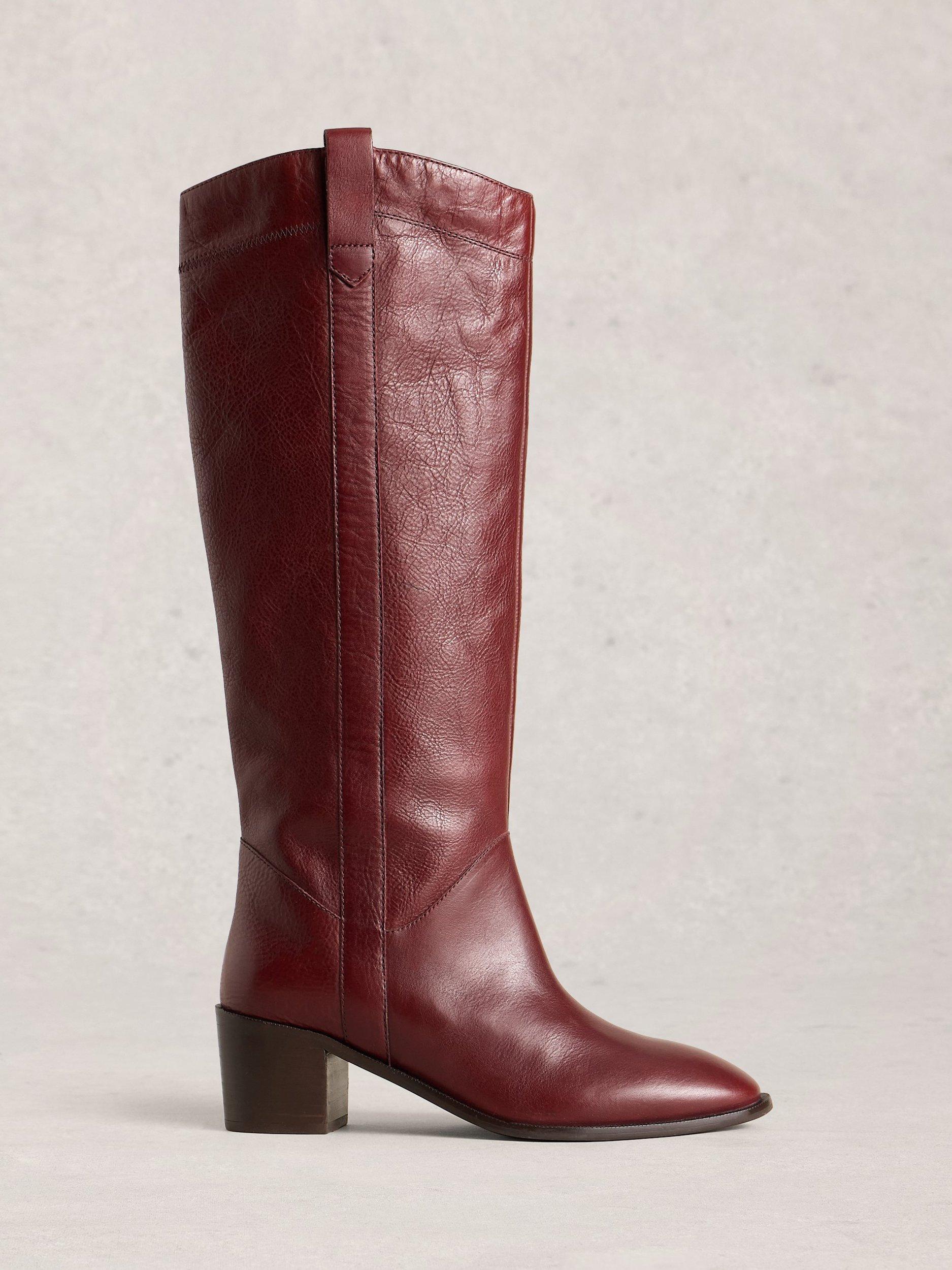 Product image 1 of 4, which shows White Stuff Izzy Long Leather Boots, Dark Red, 3