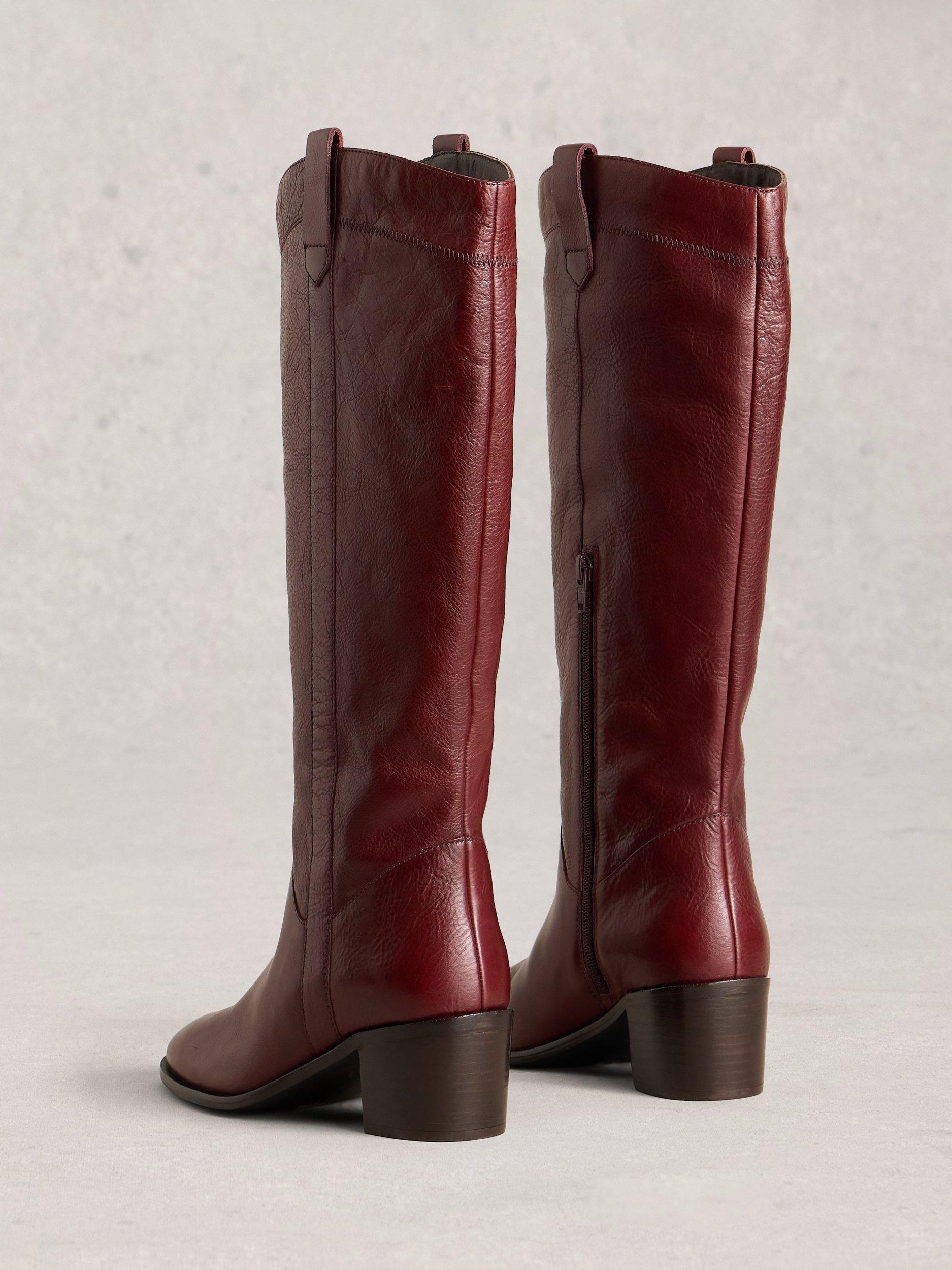 Product image 2 of 4, which shows White Stuff Izzy Long Leather Boots, Dark Red, 3