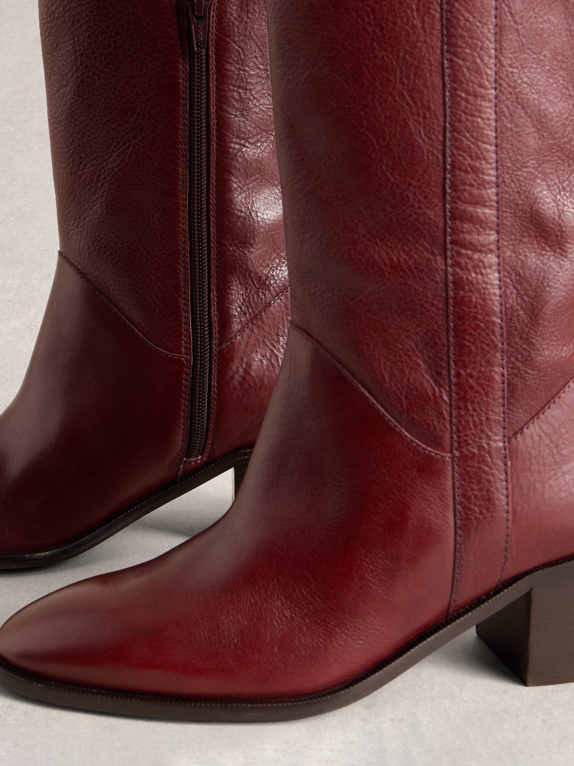 Product image 3 of 4, which shows White Stuff Izzy Long Leather Boots, Dark Red, 3