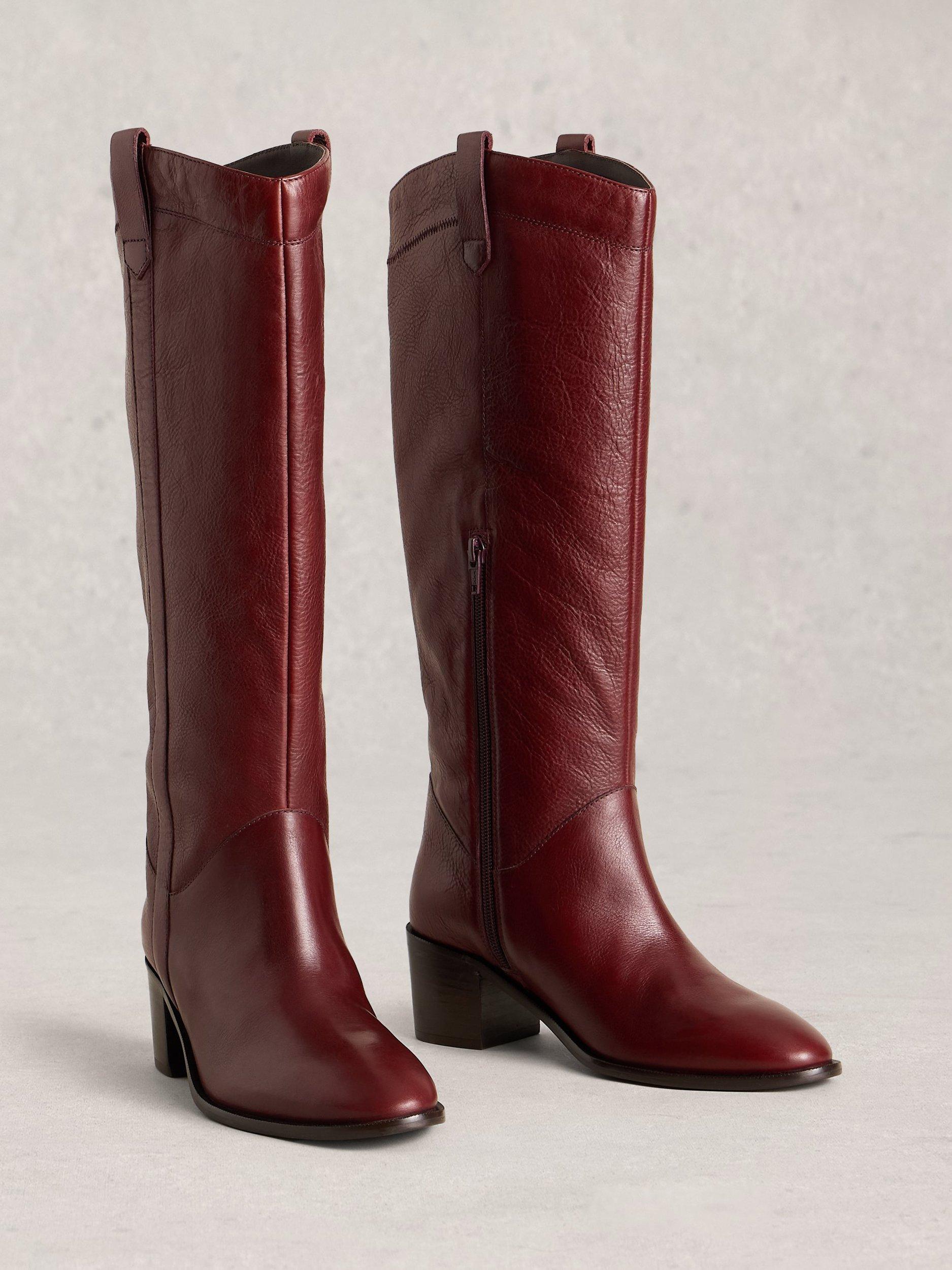 Product image 4 of 4, which shows White Stuff Izzy Long Leather Boots, Dark Red, 3