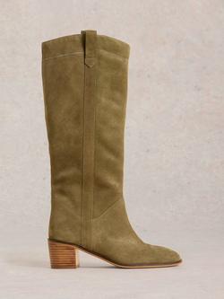 White Stuff Izzy Knee High Leather Boots, Khaki Green