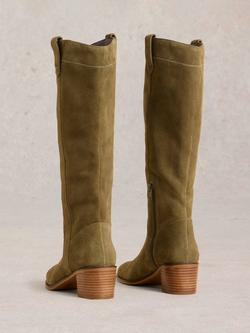 White Stuff Izzy Knee High Leather Boots - view 2, Khaki Green