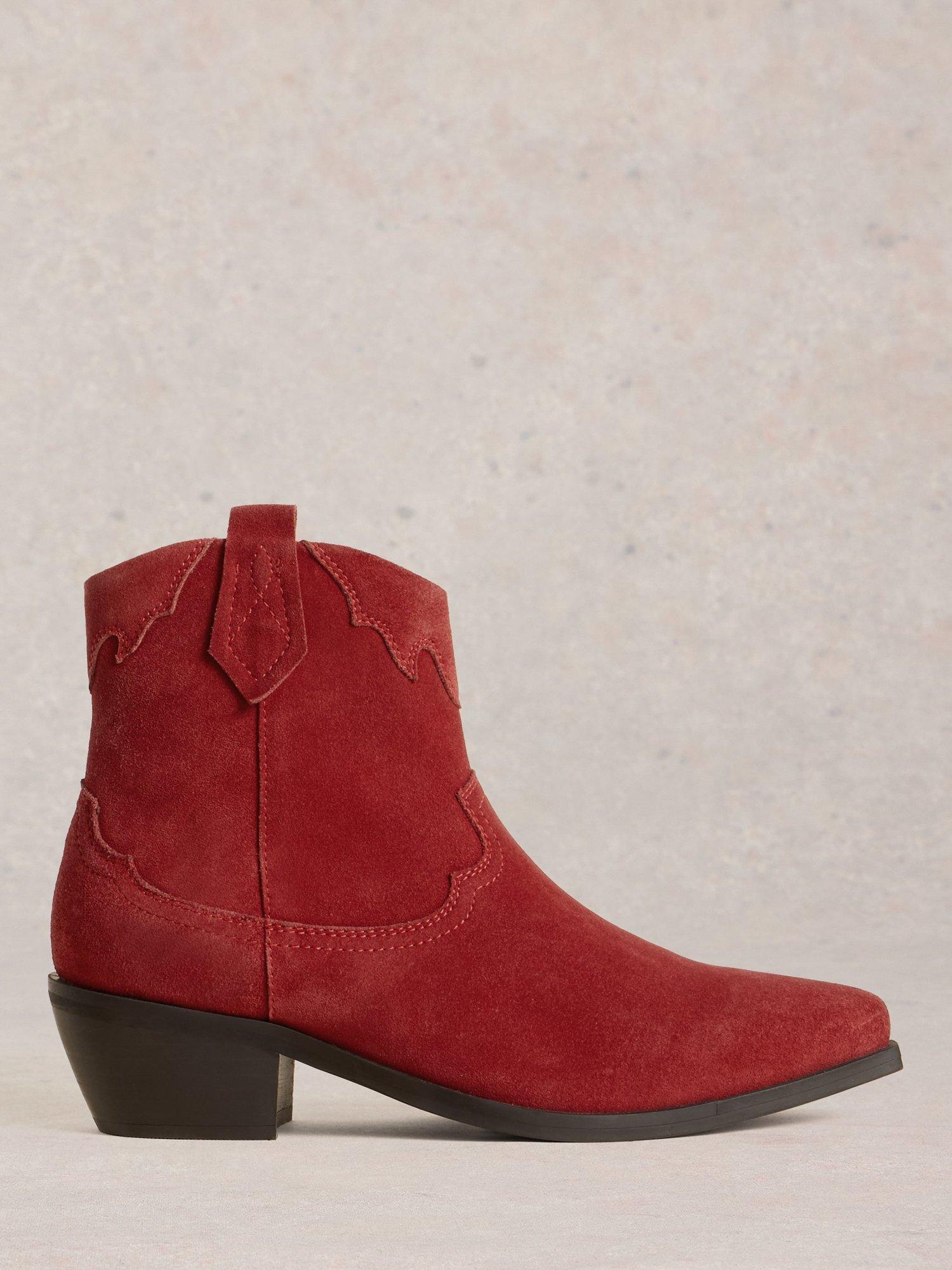 Product image 1 of 4, which shows White Stuff Jenny Leather Cowboy Boots, Brt Red, 5