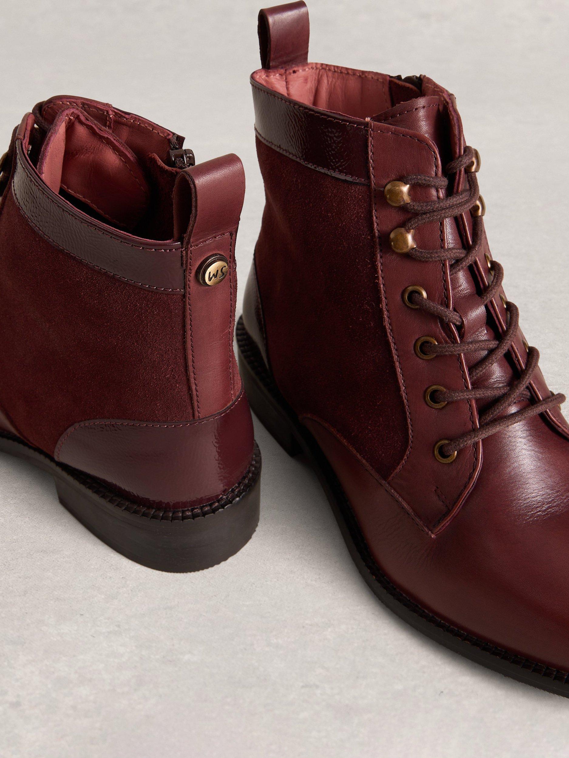 Product image 3 of 4, which shows White Stuff Marion Suede Blend Ankle Boots, Deep Red, 4
