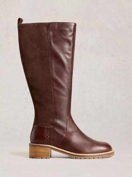 White Stuff Serena Leather Riding Boots, Dk Brown