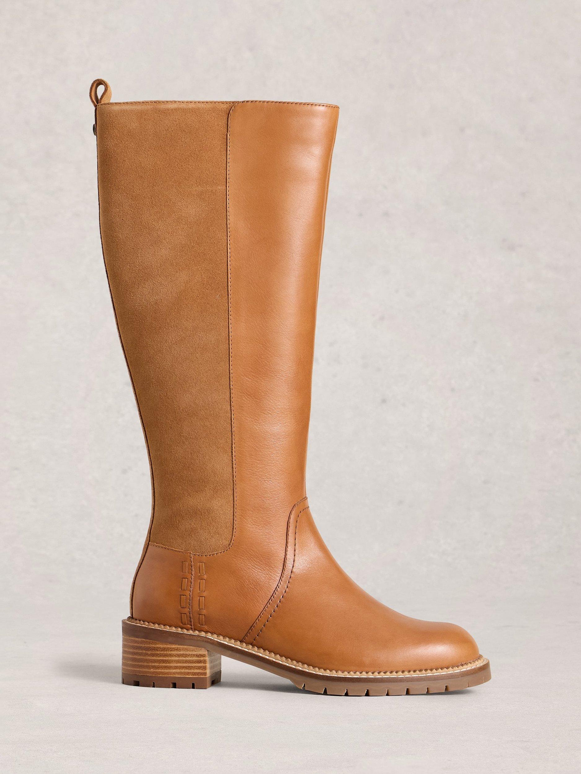 Product image 1 of 4, which shows White Stuff Serena Knee Length Suede Boots, Mid Tan, 3