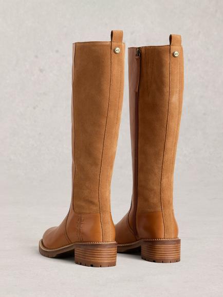 White Stuff Serena Knee Length Suede Boots, Mid Tan - view 2, Mid Tan