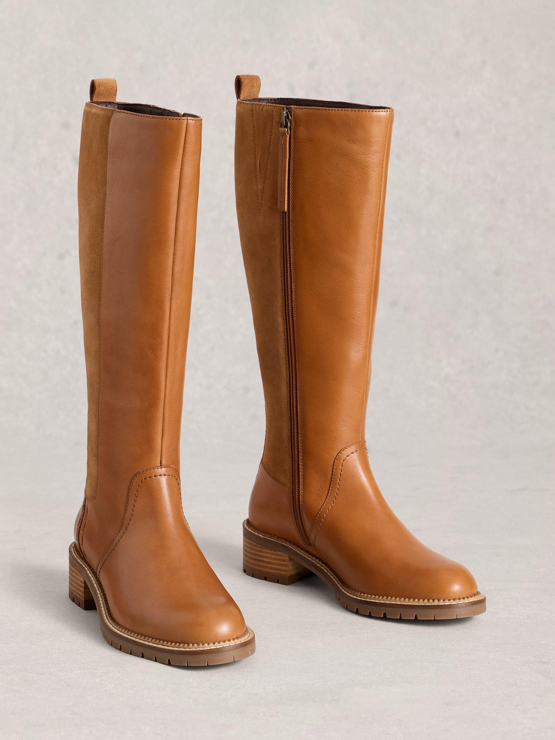 Product image 4 of 4, which shows White Stuff Serena Knee Length Suede Boots, Mid Tan, 3