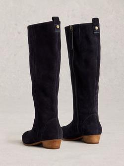 White Stuff Suede Wide Low Block Boot - view 2, Dark Navy