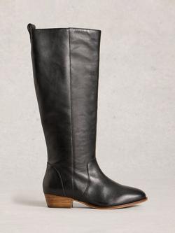 White Stuff Willow Wide Fit Leather Knee High Boots, Pure Black, Pure Black