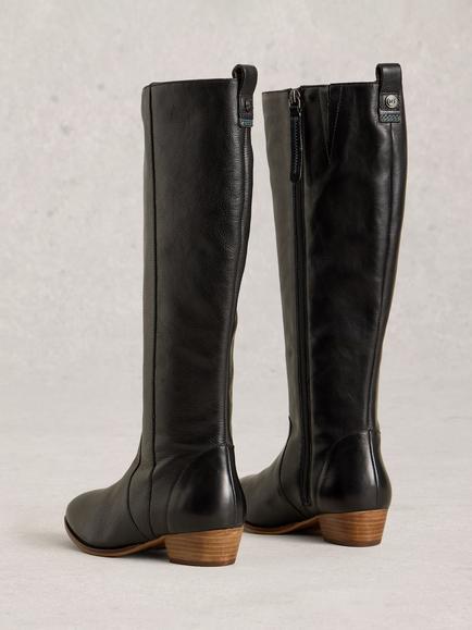 White Stuff Willow Wide Fit Leather Knee High Boots, Pure Black - view 2, Pure Black