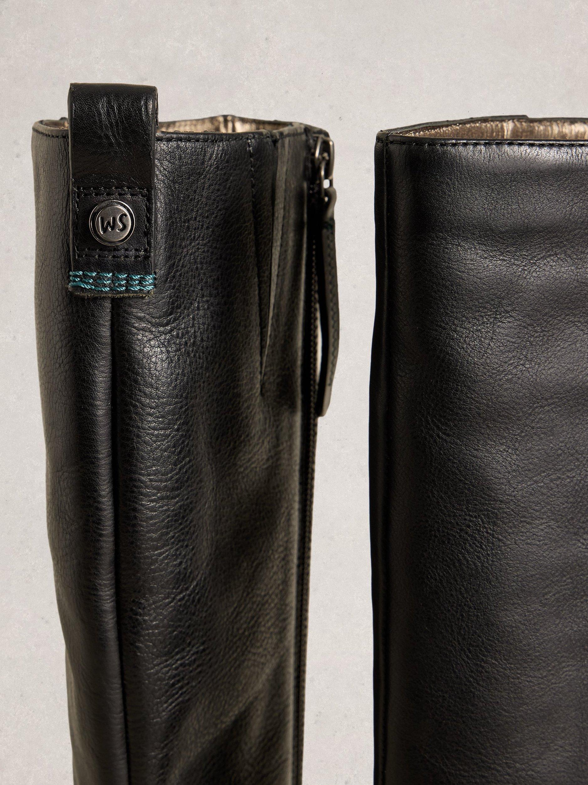 Product image 3 of 4, which shows White Stuff Willow Wide Fit Leather Knee High Boots, Pure Black, 3