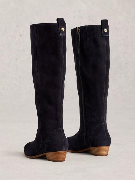 White Stuff Willow Leather Knee High Boots, Dark Navy - view 2, Dark Navy