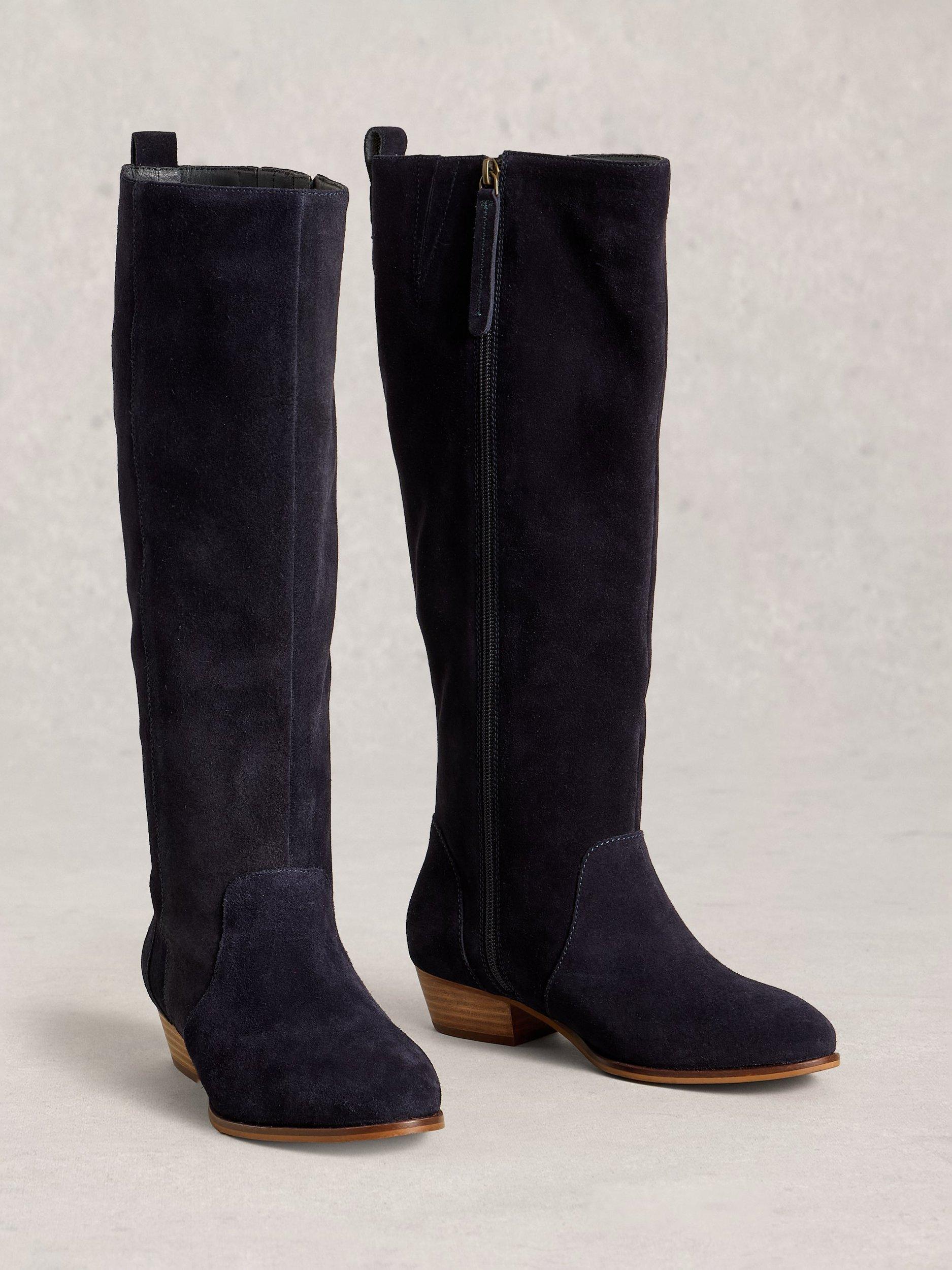 Product image 4 of 4, which shows White Stuff Willow Leather Knee High Boots, Dark Navy, 3