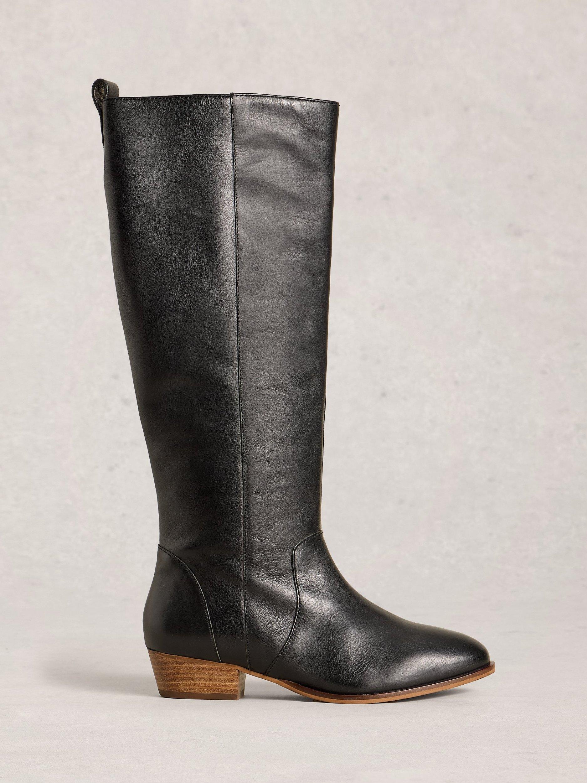 Product image 1 of 4, which shows White Stuff Willow Leather Knee High Boots, Pure Black, 3.5