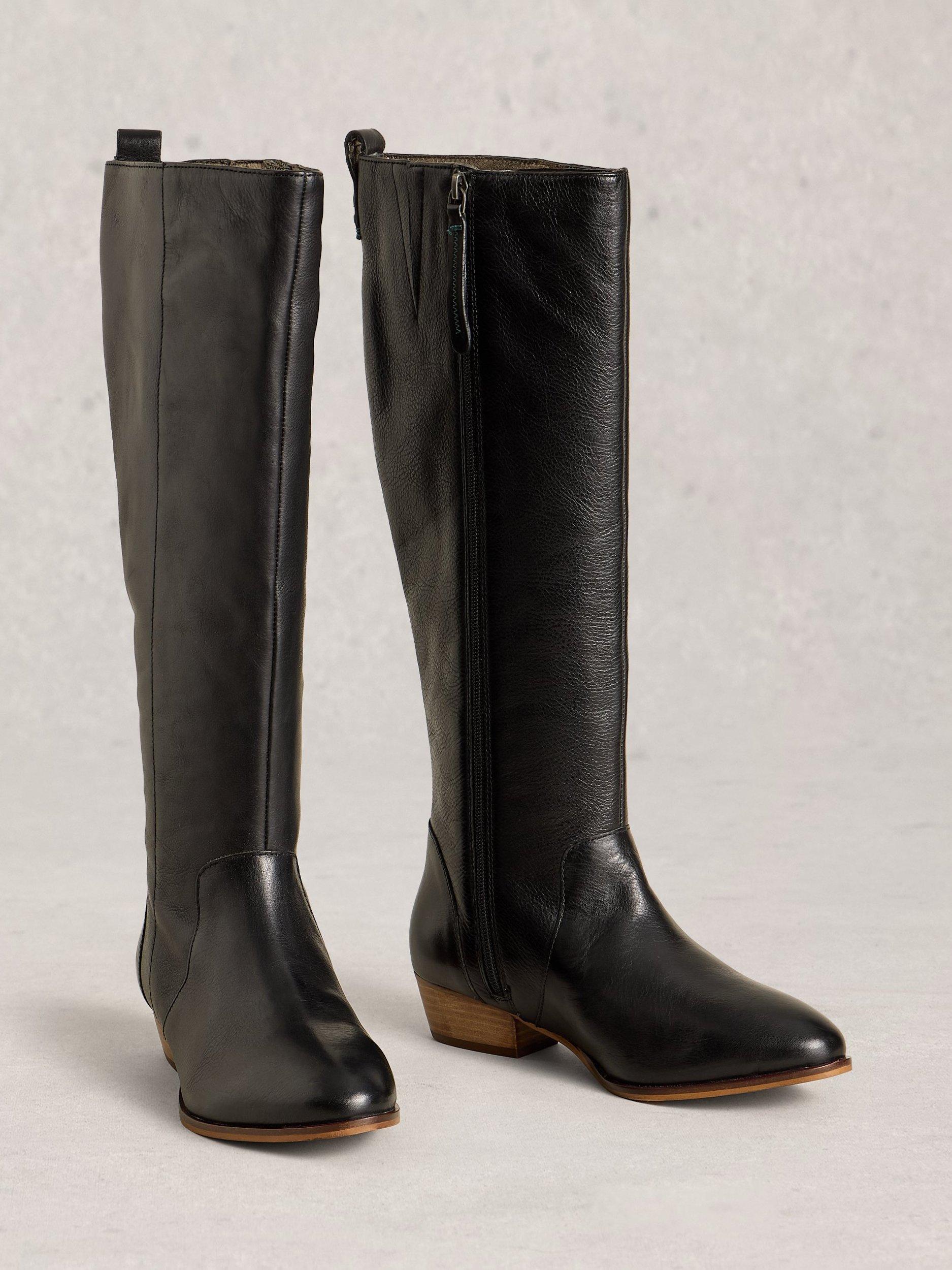 Product image 4 of 4, which shows White Stuff Willow Leather Knee High Boots, Pure Black, 3.5