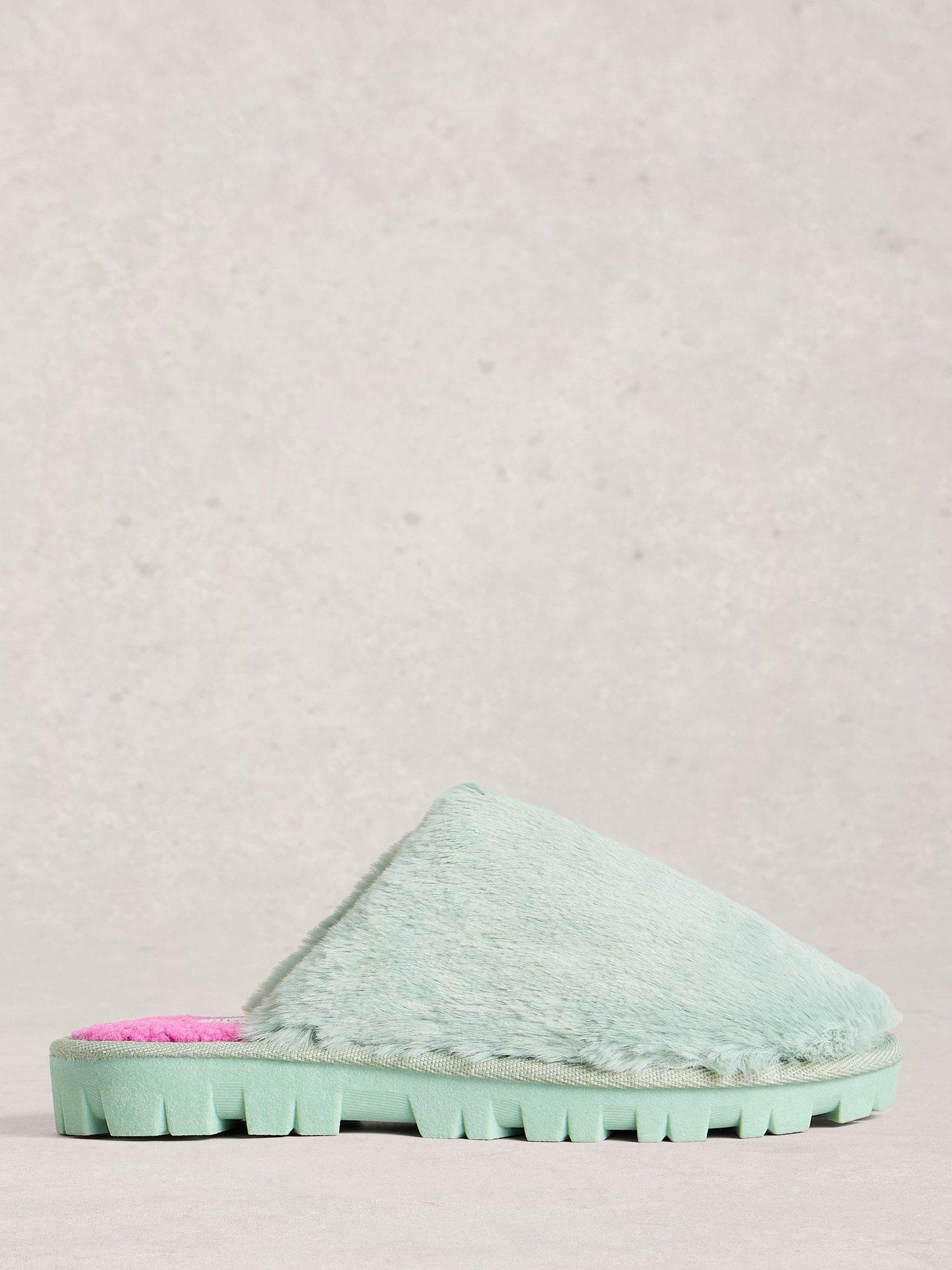 Product image 1 of 4, which shows White Stuff Faux Mule Flatform Slippers, Mint Green, S