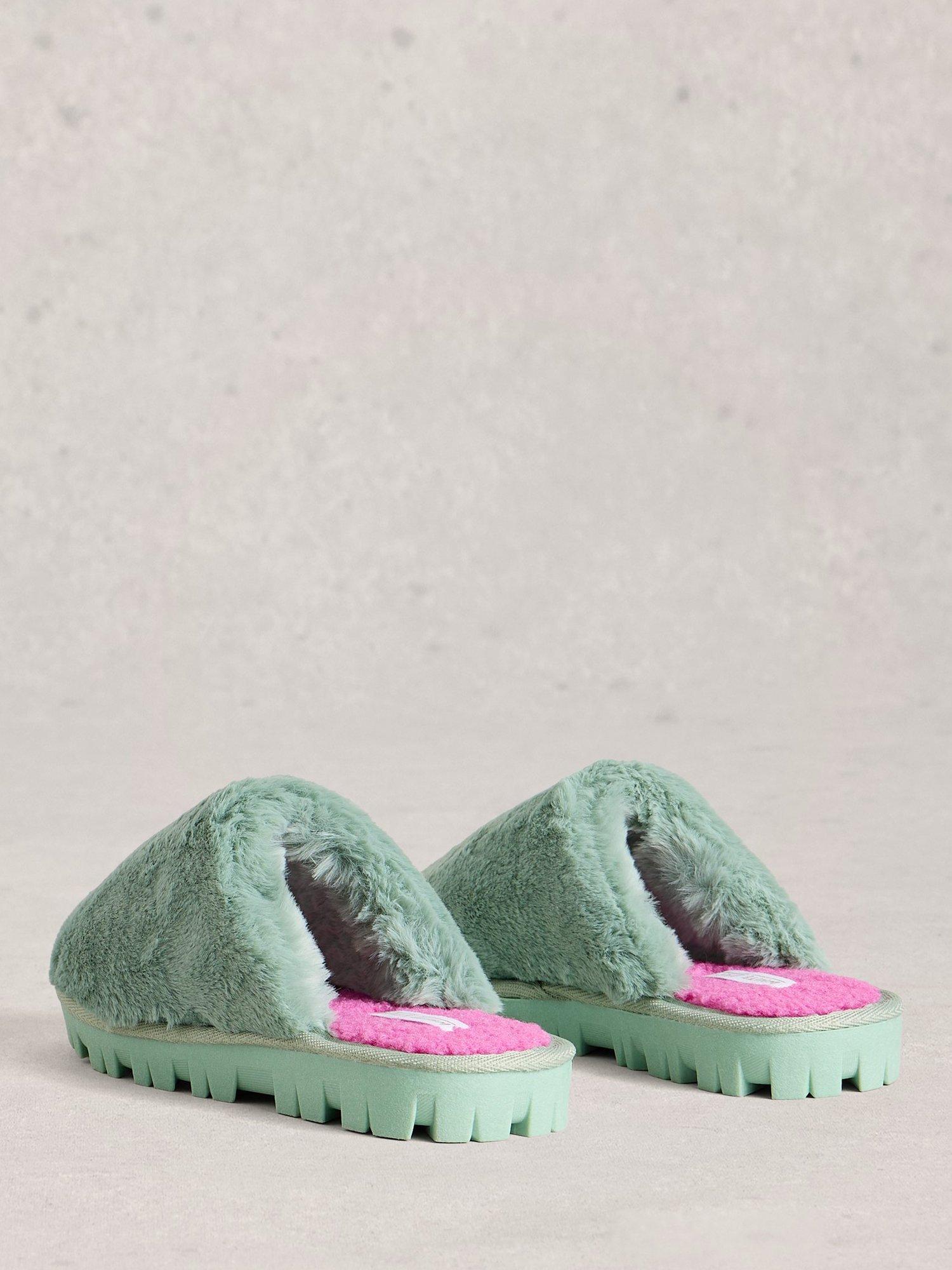 Product image 2 of 4, which shows White Stuff Faux Mule Flatform Slippers, Mint Green, S