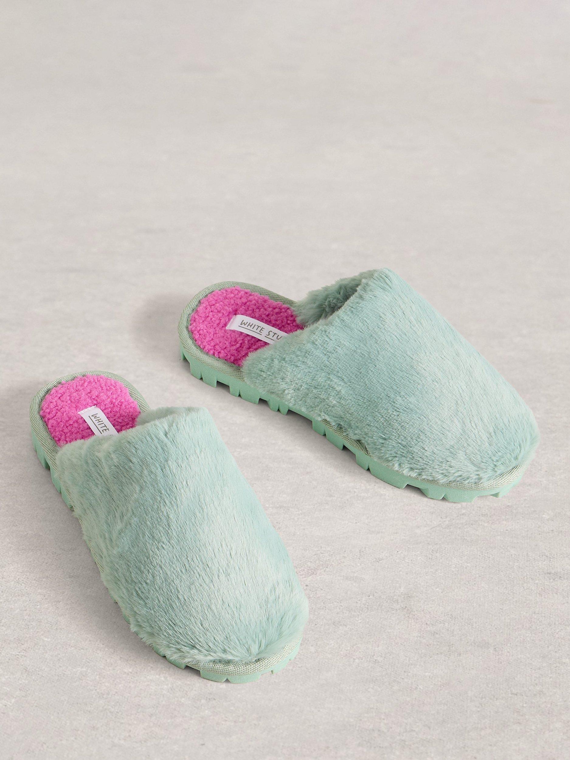 Product image 4 of 4, which shows White Stuff Faux Mule Flatform Slippers, Mint Green, S