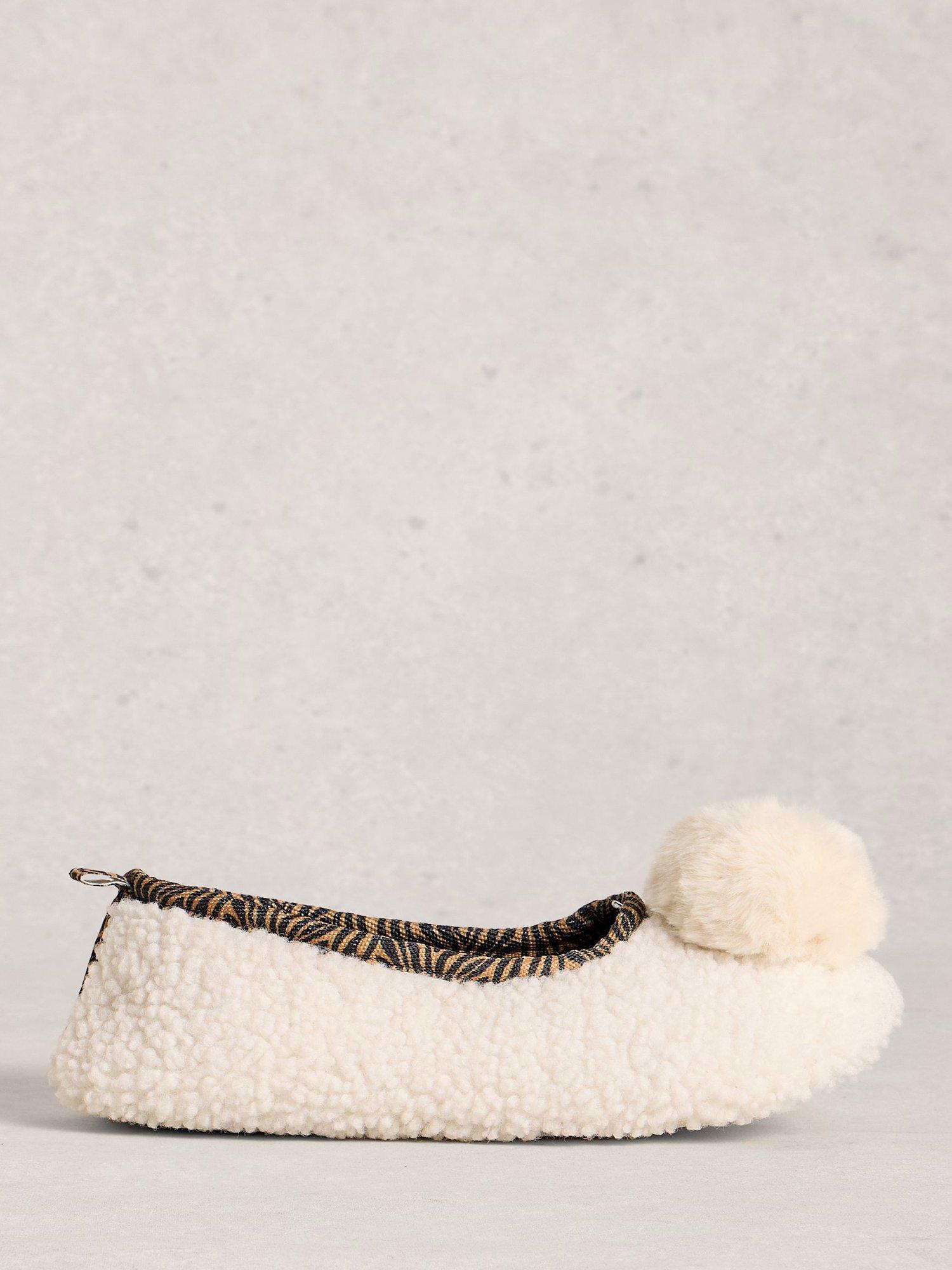 Product image 1 of 4, which shows White Stuff Pom Ballet Slippers, Pale Ivory, S