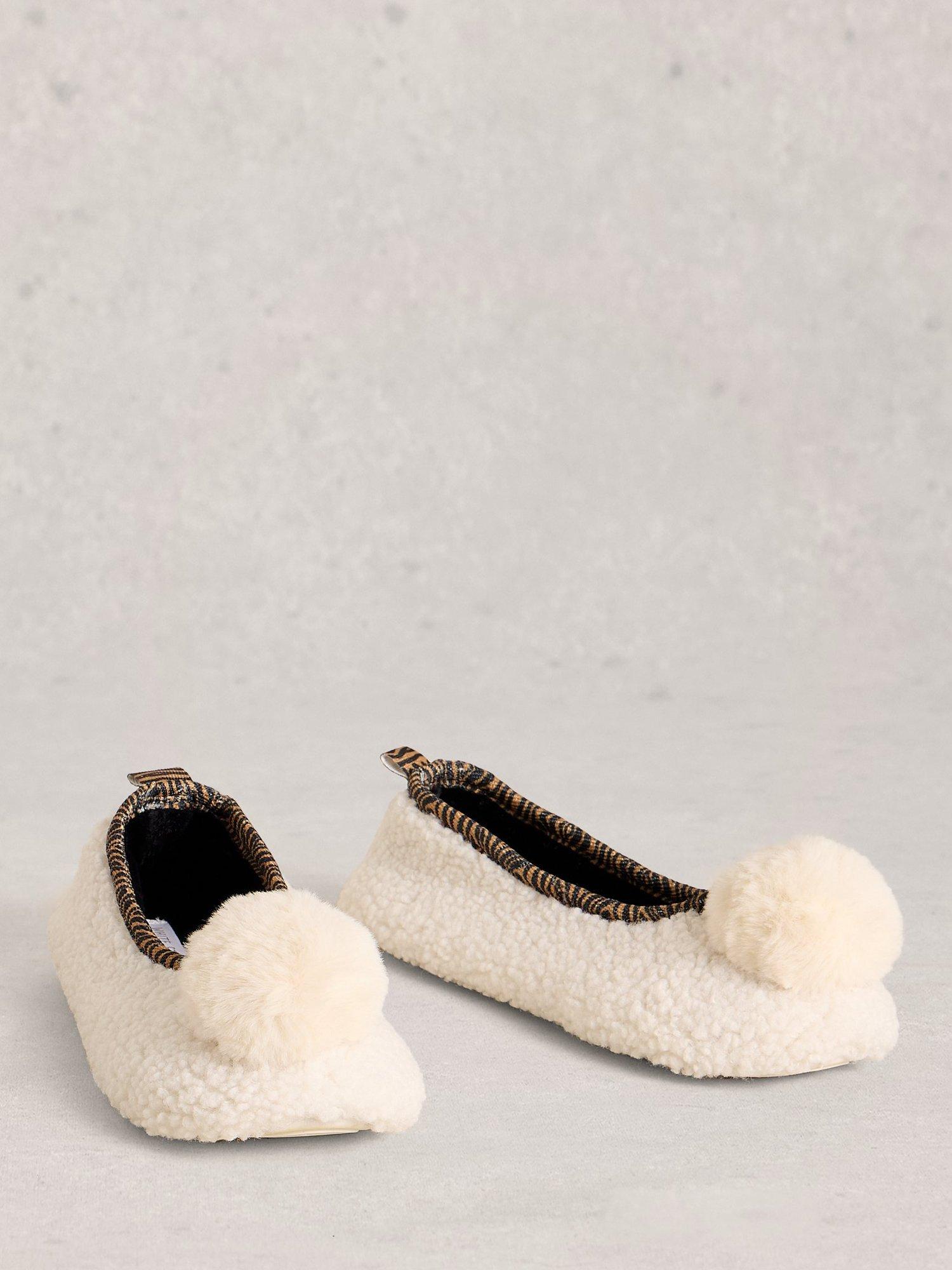 Product image 4 of 4, which shows White Stuff Pom Ballet Slippers, Pale Ivory, S