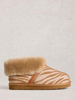 White Stuff Animal Print Suede Slipper Boots, Tan