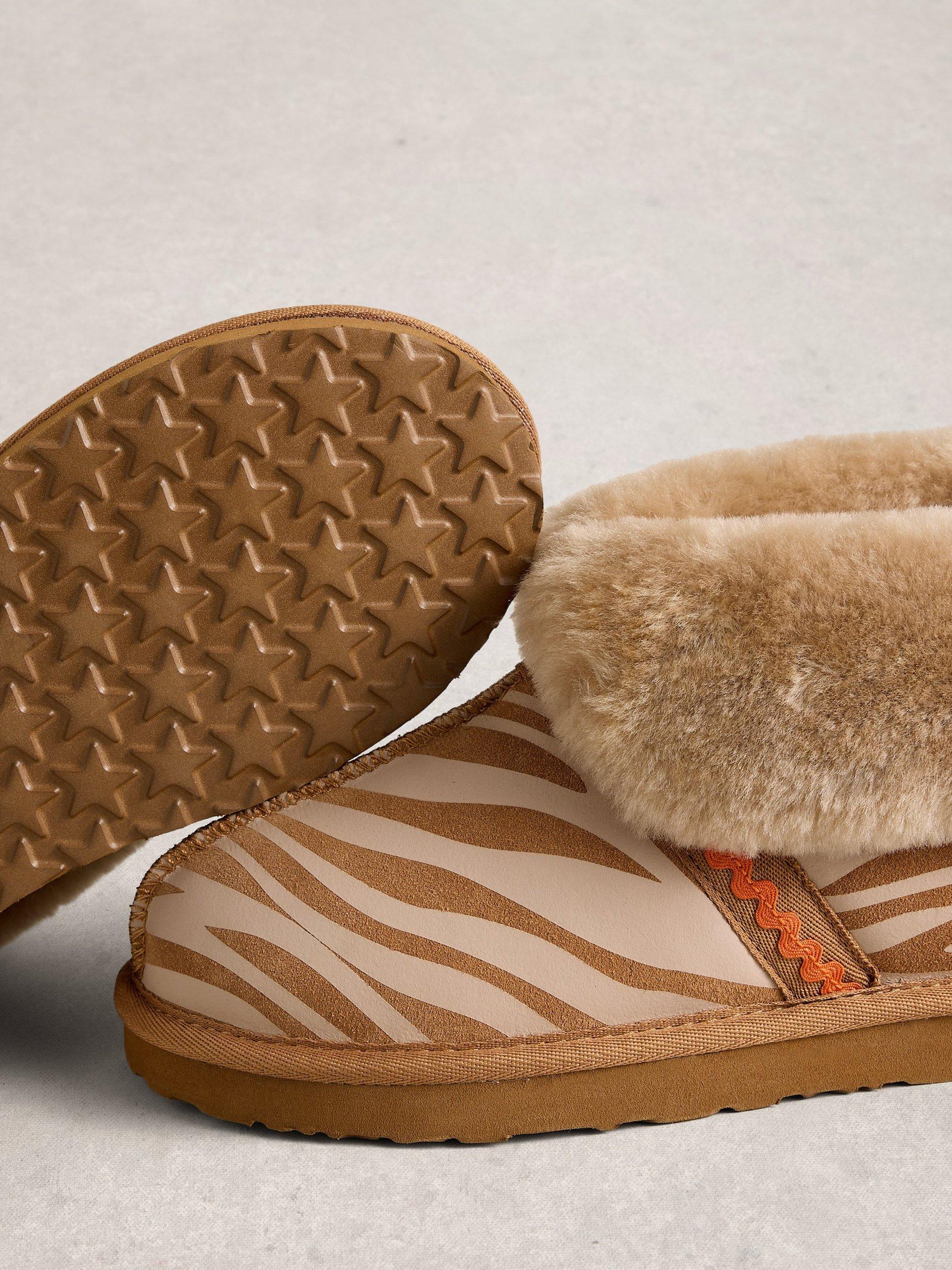 Product image 3 of 4, which shows White Stuff Animal Print Suede Slipper Boots, Tan, S