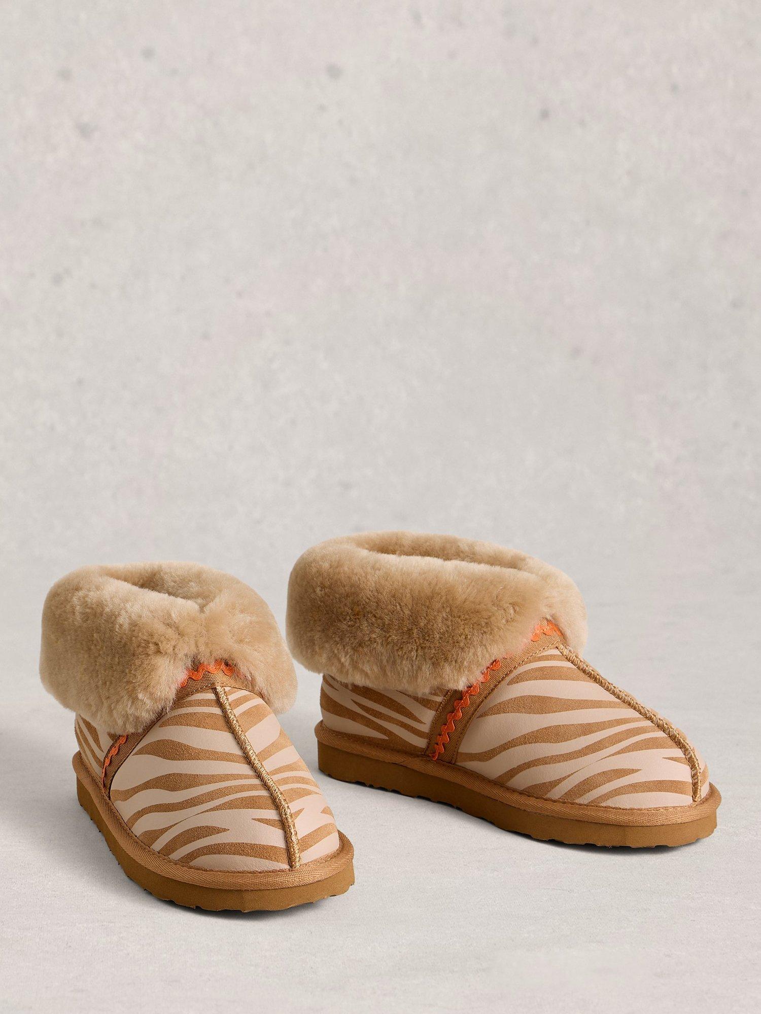 Product image 4 of 4, which shows White Stuff Animal Print Suede Slipper Boots, Tan, S