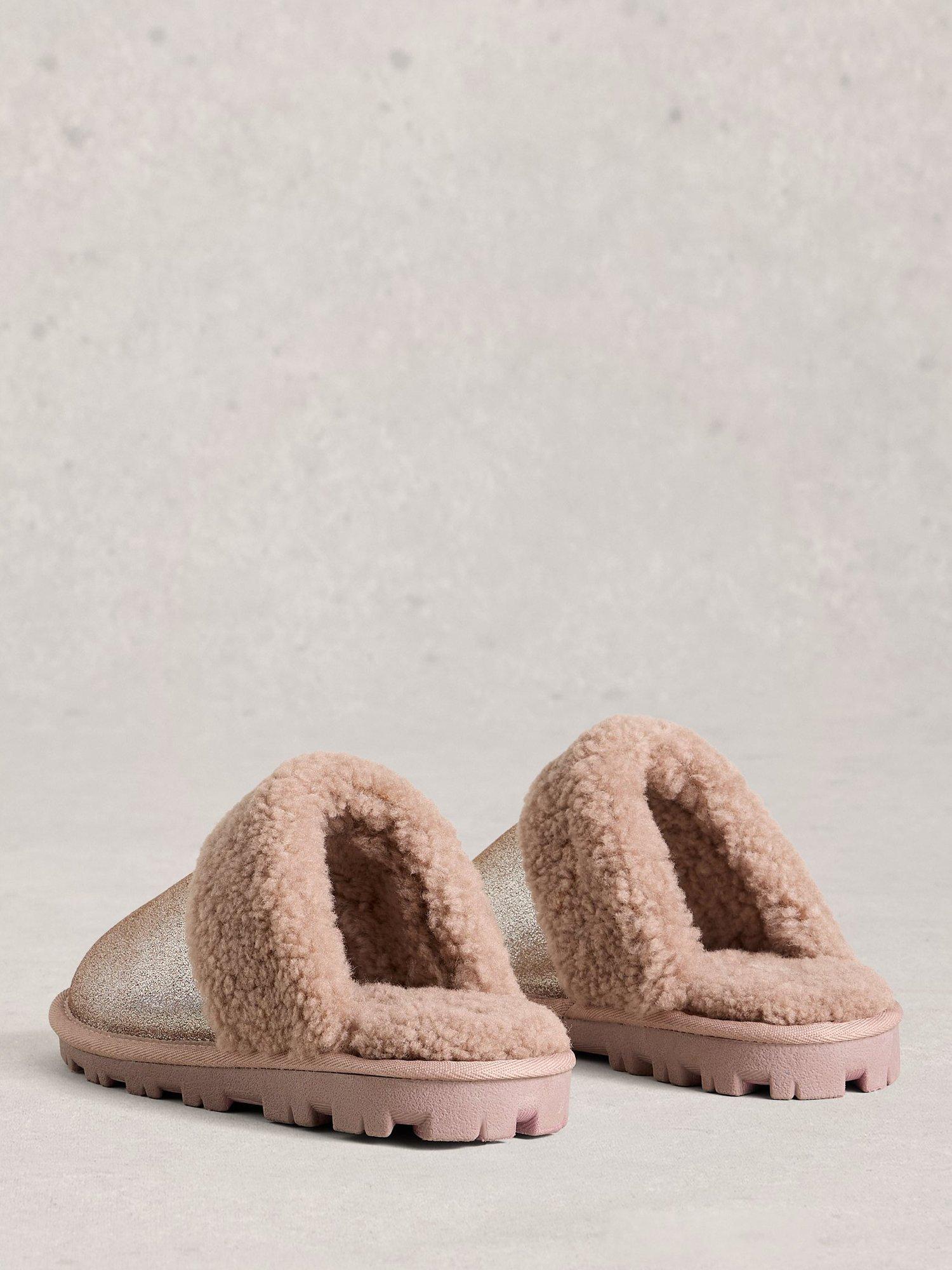 Product image 2 of 4, which shows White Stuff Shearling Suede Mule Slippers, Rose Gold, M